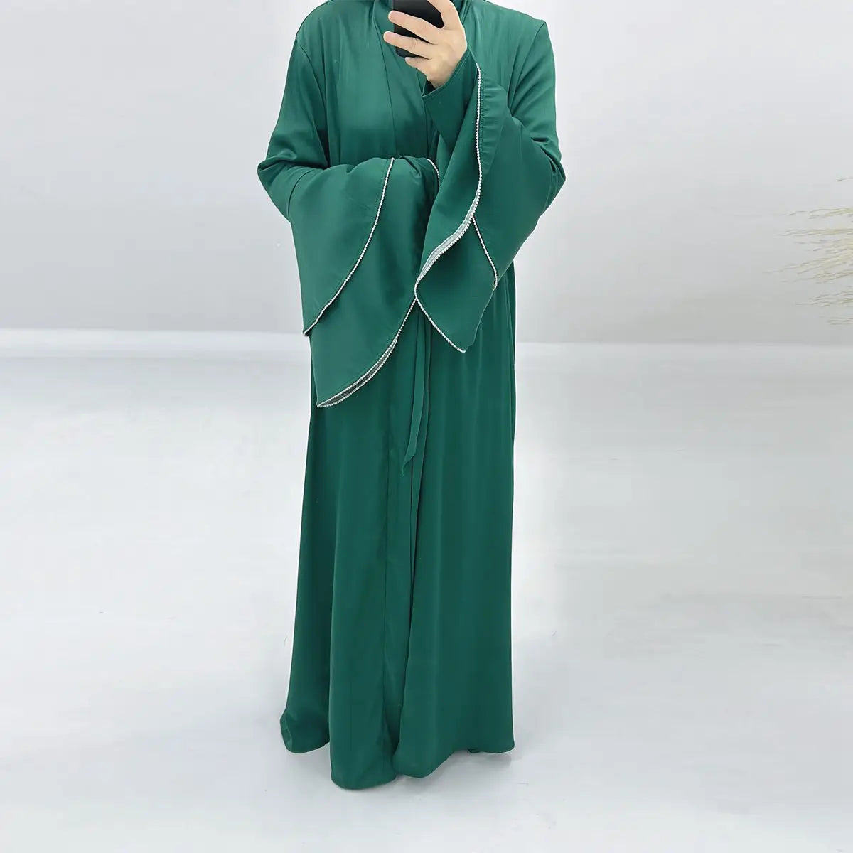 Elegant 3-Piece Satin Abaya Dress Set with Inner Dress & Midi Wrap - Perfect for Eid, Ramadan, and Special Occasions