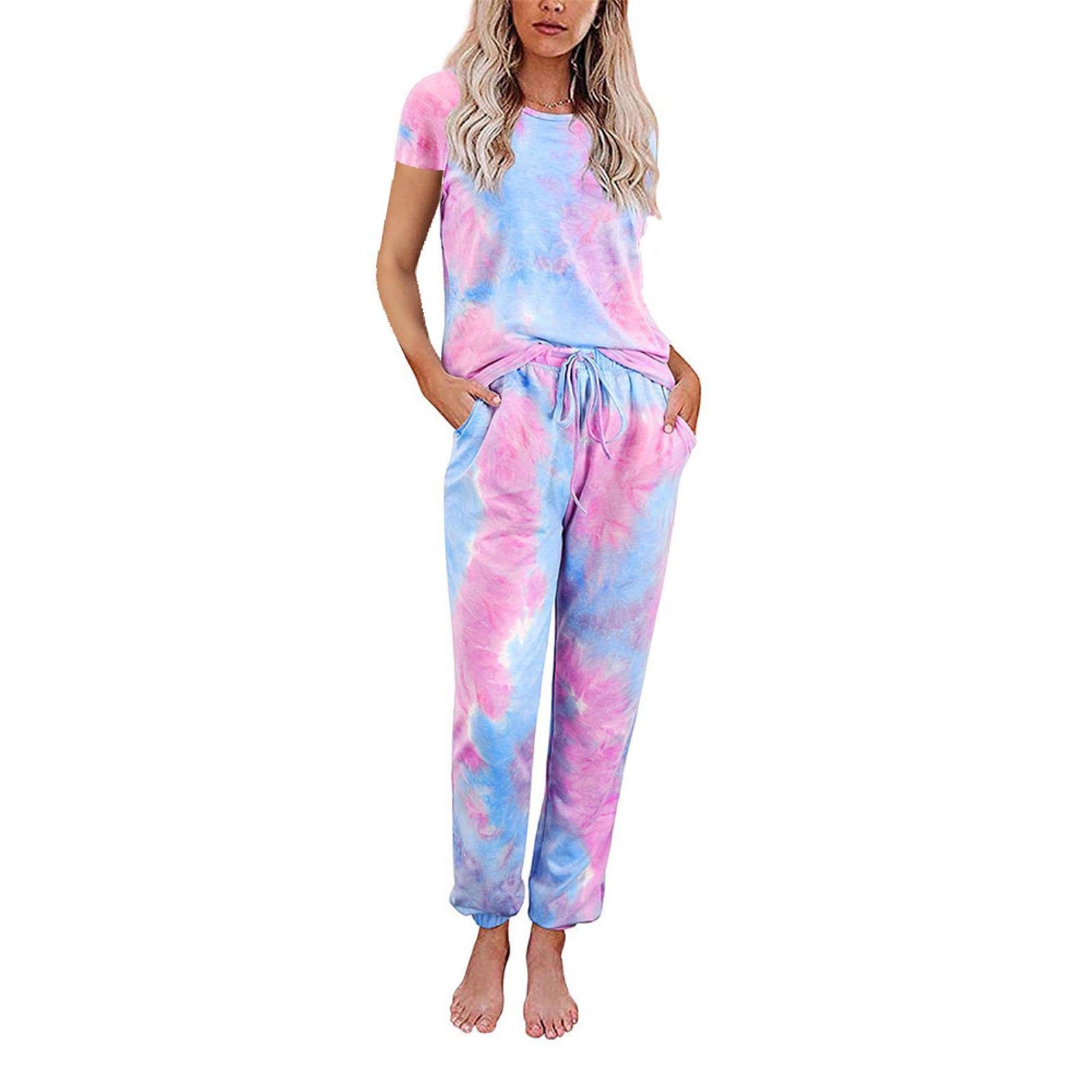 Women's Tie Dye Print 3-Piece Bra Panty Bikini Set - Matching Lingerie Set with Pullover O-Neck Top & Pants - Comfortable Lounge Wear for Sleep, Yoga, and Beach Vacation