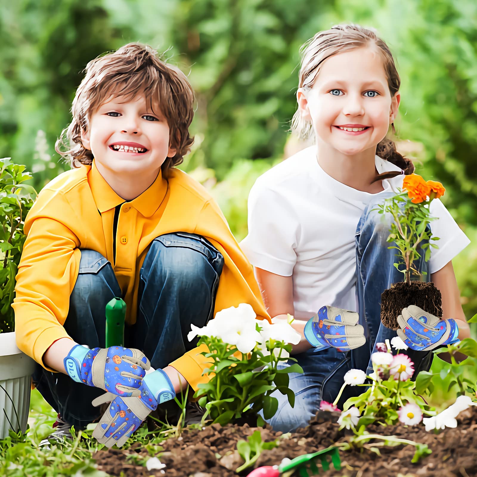 **DLY Kids Gardening Gloves for Ages 3-6 – Breathable Cotton Work Gloves for Toddlers, Adjustable & Durable – Perfect for Planting, Weeding & Outdoor Play**