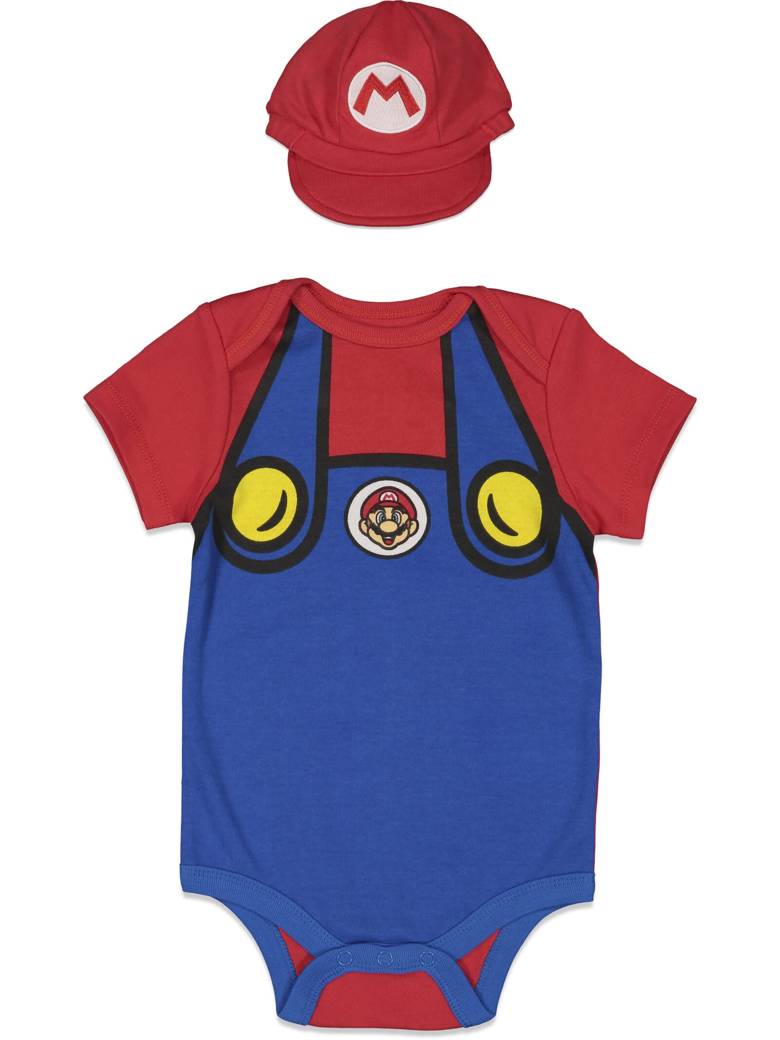 Super Mario & Luigi Baby Costume Set - Short Sleeve Bodysuit with Hat for Infants to Toddlers | Nintendo Character Outfit for Halloween, Cosplay & Birthday Parties