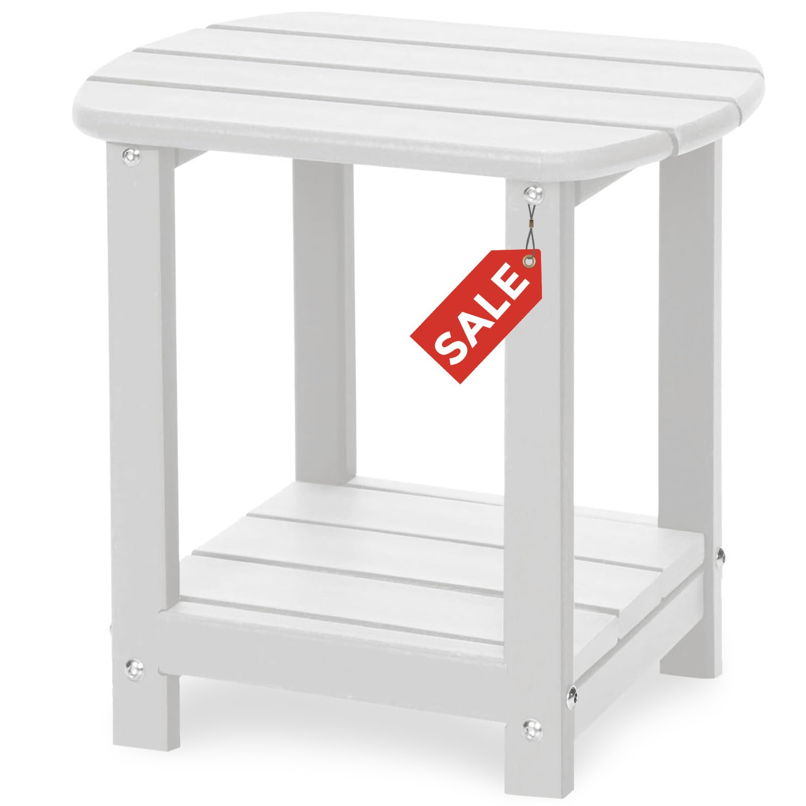Adirondack Square Outdoor Side Table with 2-Tier Storage - Durable HDPE Patio End Table for Backyard, Pool, Porch, Garden & Lawn (White) - Perfect for Outdoor Relaxation, Entertaining & Decor