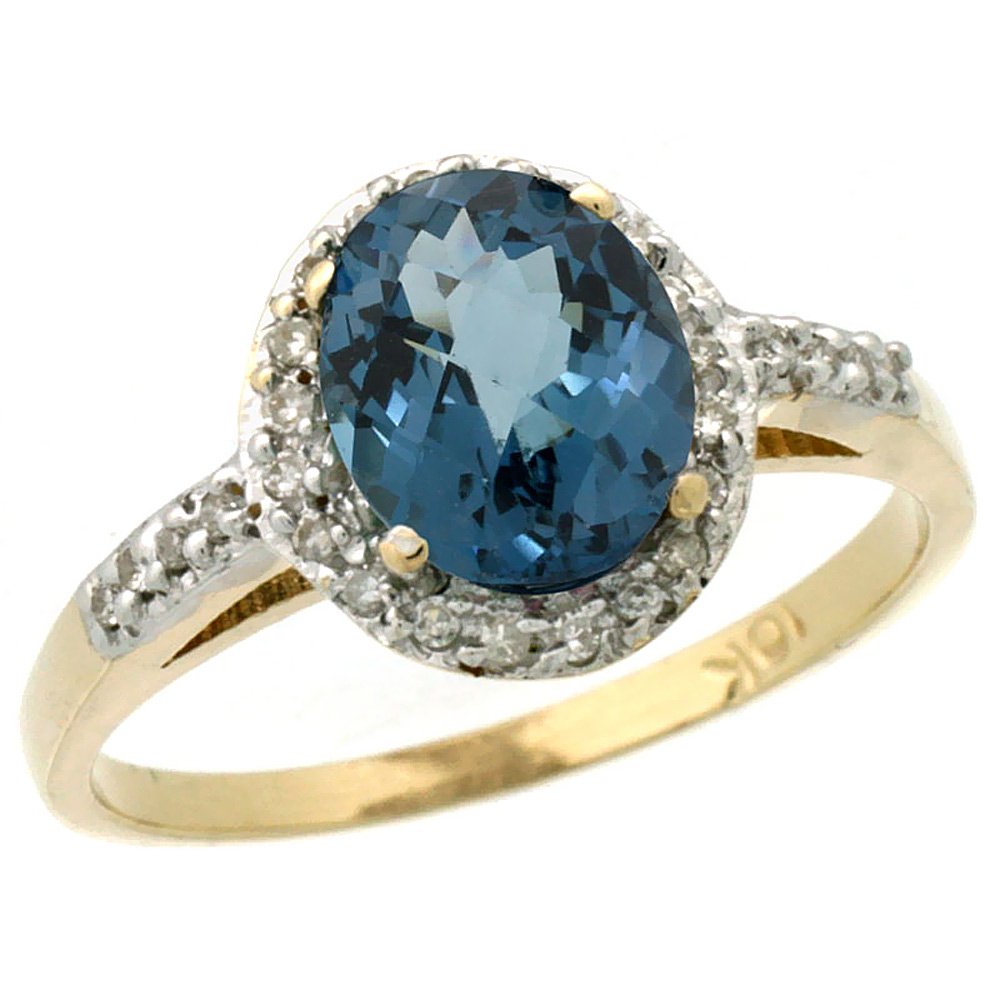 14K Yellow Gold Oval London Blue Topaz Diamond Ring (8x6mm) - Sizes 5-10 | Elegant Engagement, Anniversary & Special Occasion Jewelry Gift