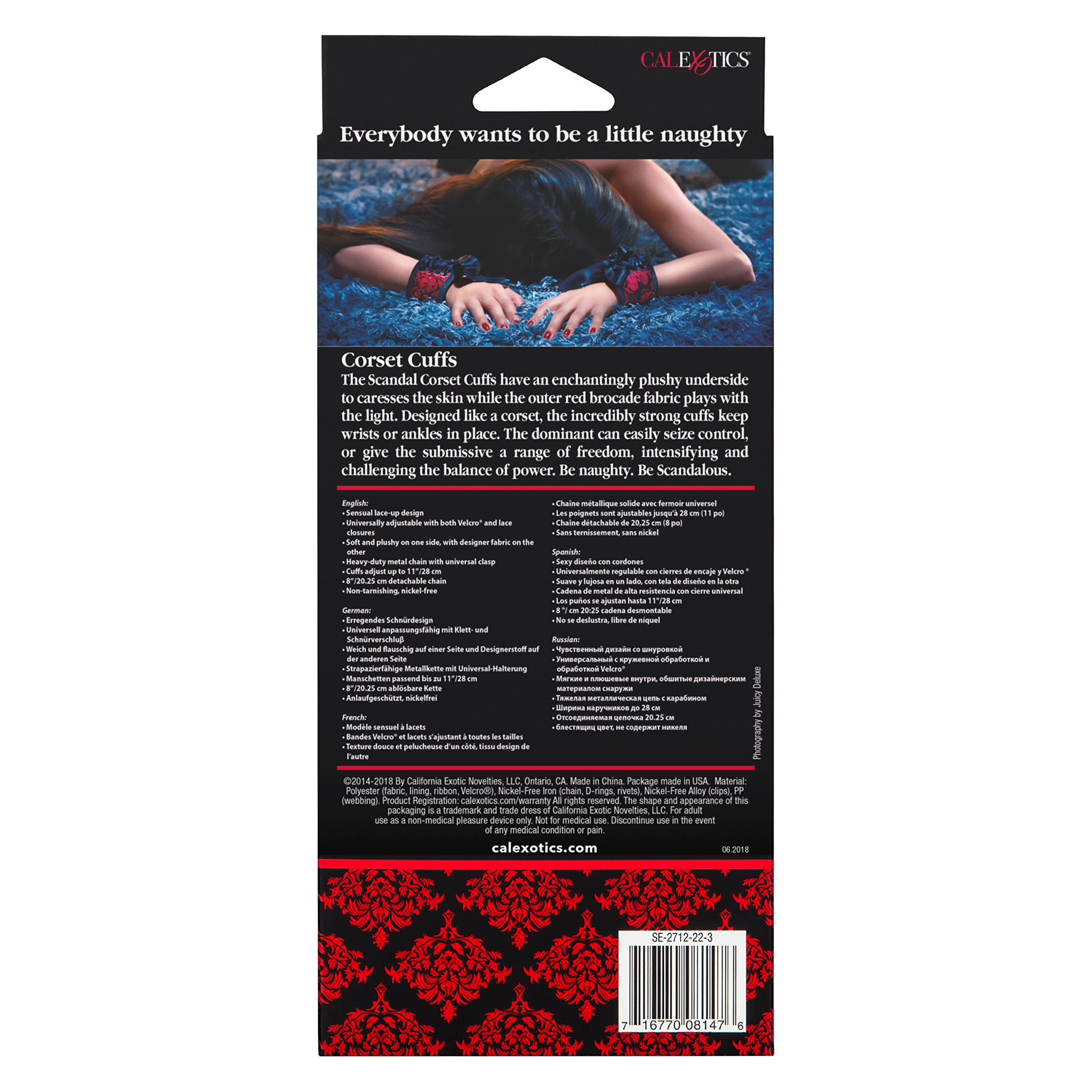 Luxury BDSM Handcuffs for Couples - CalExotics Scandal Corset Cuffs - Red Adult Restraint Toys for Sensual Play & Bedroom Bondage - Perfect for Roleplay, Spicing Up Relationships & BDSM Exploration
