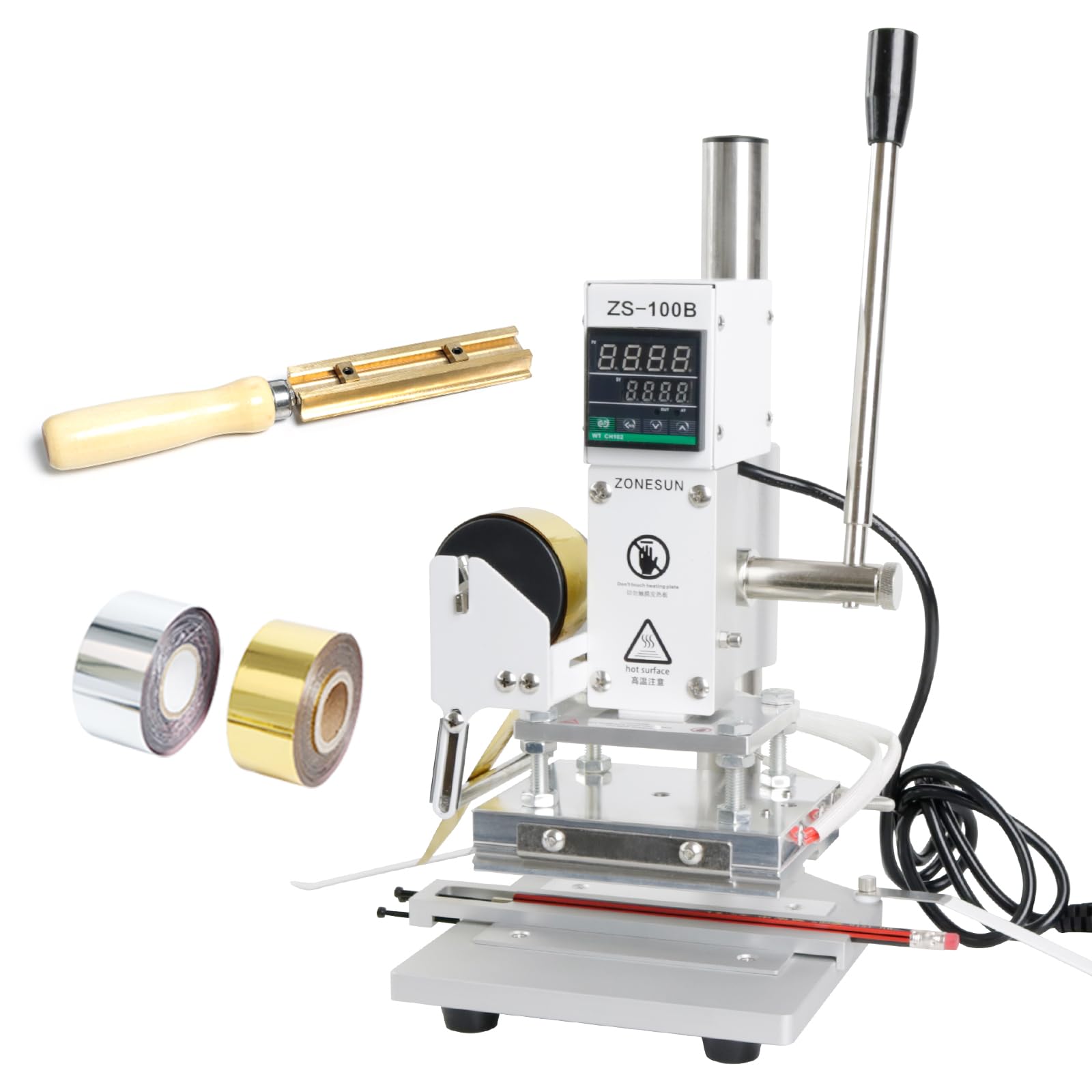ZS-100B Dual Use Hot Foil Stamping Machine - Manual Gold Foil Embosser for Leather, Paper, Wood & DIY Crafts - Perfect for Customizing Notebooks, Cards & Leather Goods
