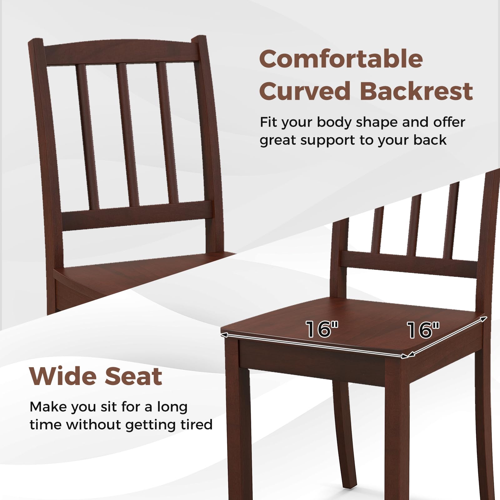 Giantex Farmhouse Dining Chairs Set of 4 - Modern Kitchen Chairs with Rubber Wood Legs & Curved Backrest - Ladder Back Diner Chairs for Dining Room, Kitchen, Study - 400 LBS Weight Capacity - Brown Wooden Side Chairs - Perfect for Farmhouse Decor, Small Spaces & Family Gatherings