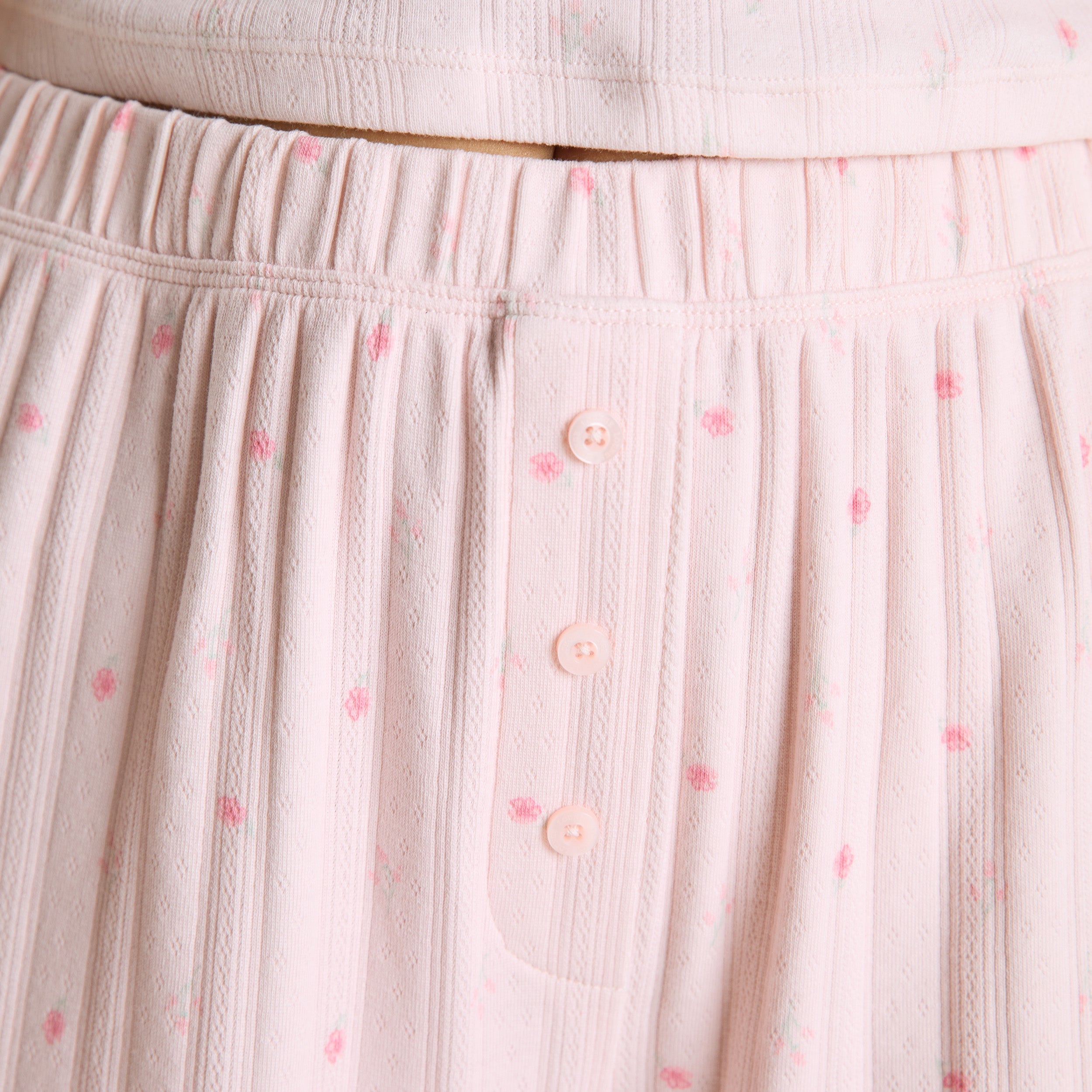 Women's Pink Floral Pointelle Pajama Pants - Soft & Breathable Sleepwear for Cozy Nights & Relaxing at Home