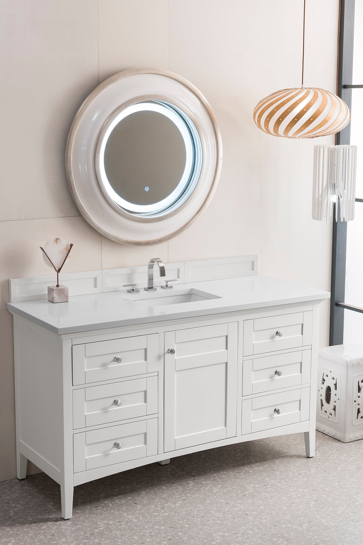 Palisades 60 Inch Single Bathroom Vanity Set with 3CM Classic White Quartz Countertop - Bright White Finish for Modern Bathroom Remodel & Home Upgrade