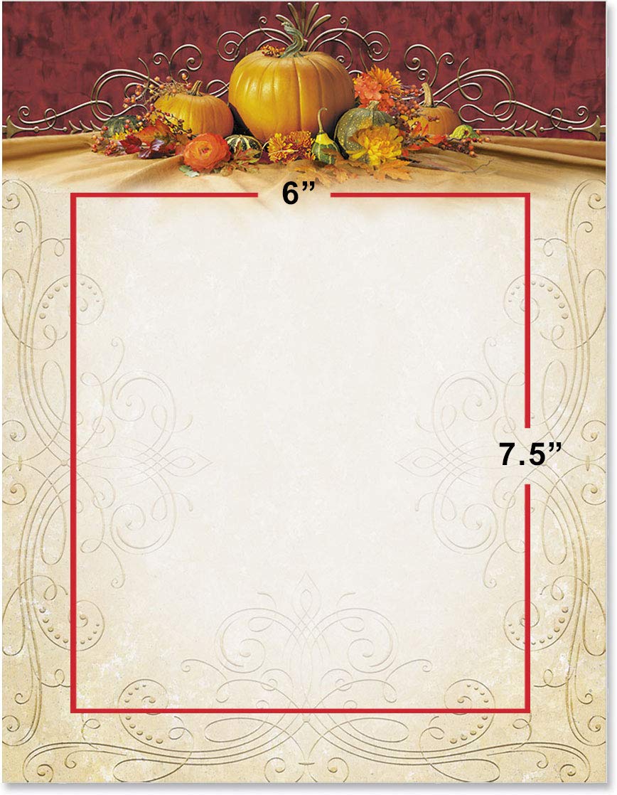 Premium Thanksgiving Pumpkin Fall Theme Stationery - 8.5x11 Decorative Border Paper & Letterhead (100 Sheets) - Elegant Writing Paper for Autumn Crafts, Holiday Cards & Home Office Printing