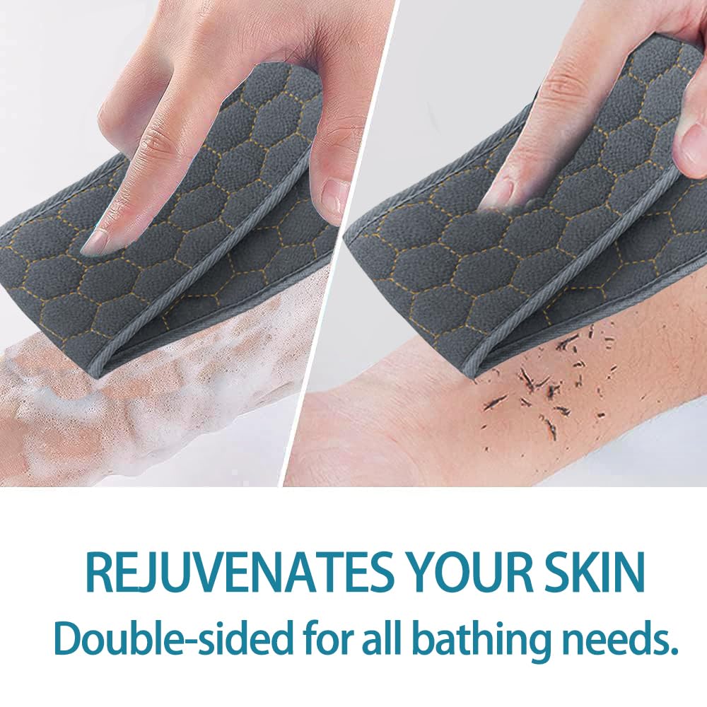 Inmorven 40 Inch Double-Sided Exfoliating Back Scrubber for Shower - Extra Long Bath Body Brush with Handle, Widened Back Washer & Scrub Towel for Deep Cleansing - Perfect for Men & Women (Grey) | Ideal for Exfoliating Dead Skin, Improving Circulation & Reaching Hard-to-Wash Areas