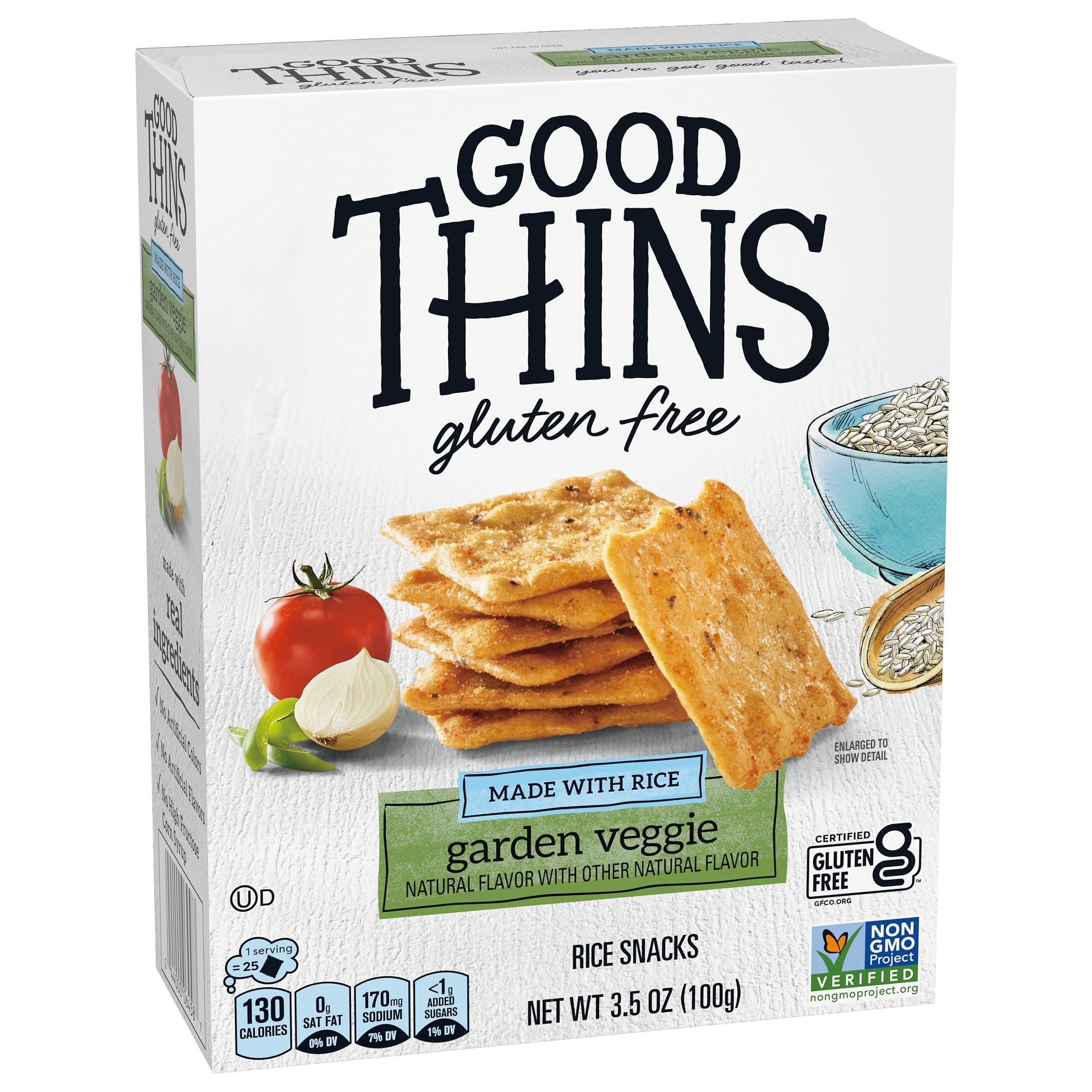Good Thins Garden Veggie Rice Snacks - Gluten Free, Healthy Crackers for Adults & Kids - 3.5 oz Pack - Perfect for Lunchboxes, Office Snacks & On-the-Go