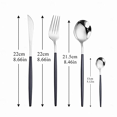 16-Piece Stainless Steel Silverware Set - Black & Pink Gold Cutlery (Forks, Spoons, Knives) - Elegant European Dinnerware for Restaurants, Weddings & Home Dining