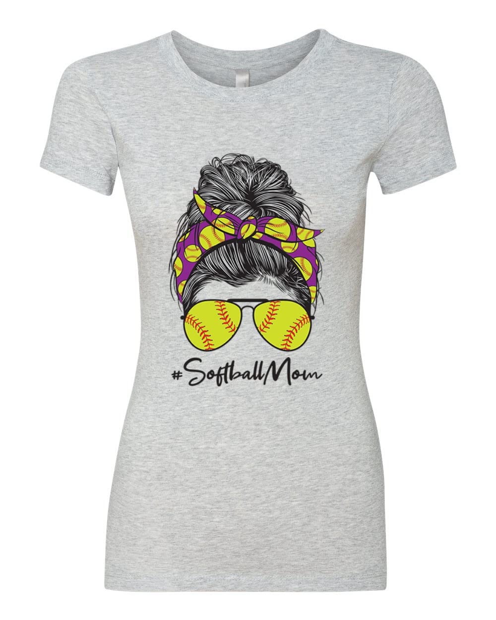 Messy Bun Softball Mom T-Shirt | Women's Slim Fit Junior Tee for Game Day, Sports Lovers & Mother's Day Gifts - Perfect for Baseball Games, Team Events & Casual Wear