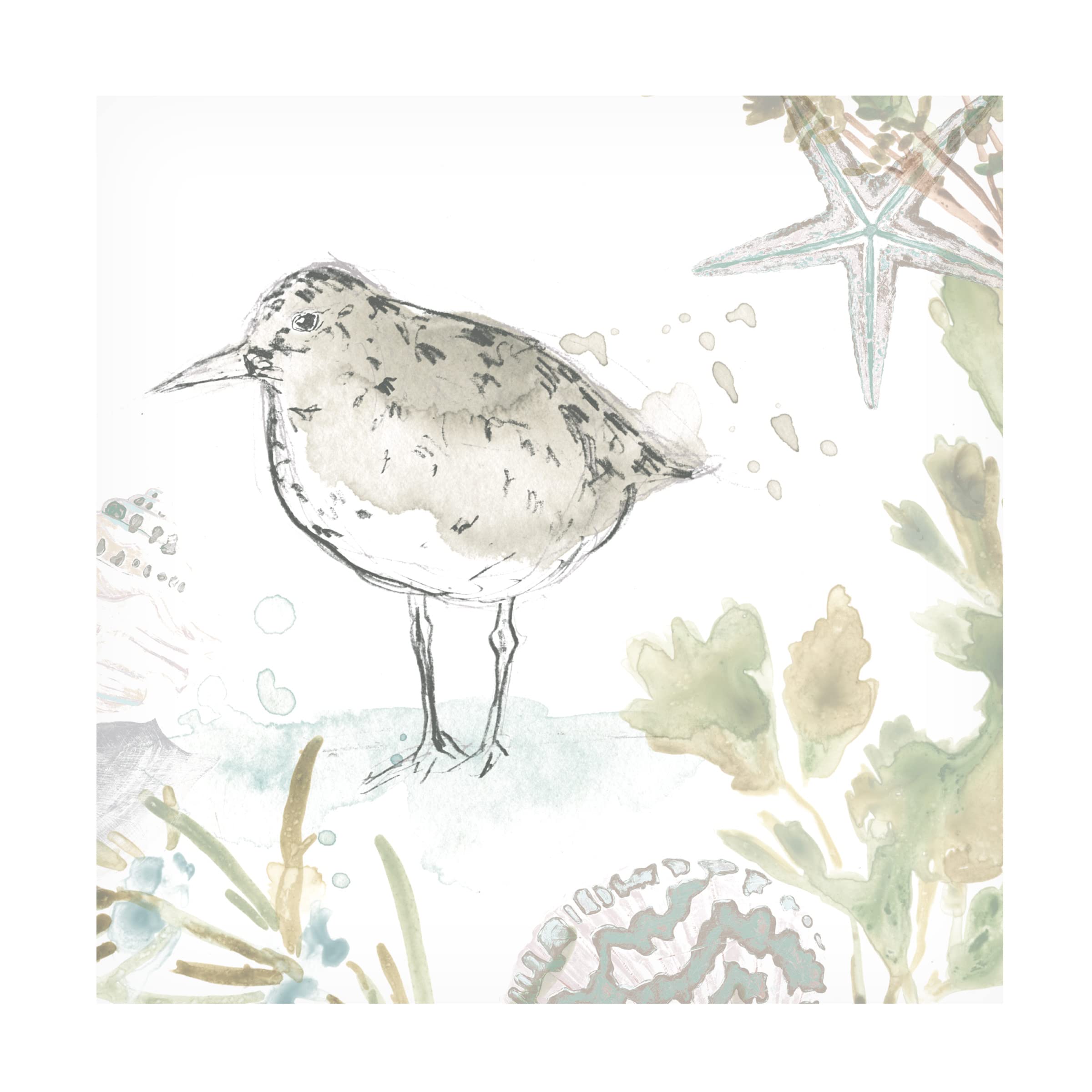 Seaside Sandpipers IV Coastal Beach Painting - June Erica Vess Canvas Wall Art for Living Room, Bedroom & Office Decor | Handmade Ocean Landscape Artwork