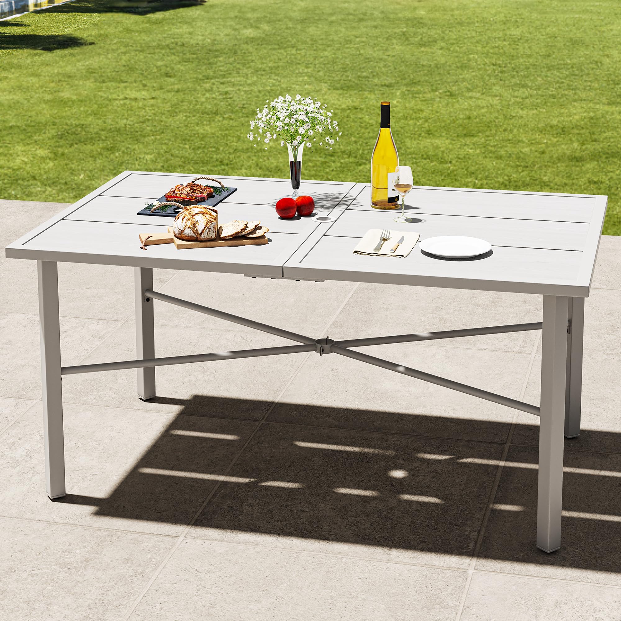 YITAHOME 59 Inch Rectangular Outdoor Patio Dining Table for 6 Person - Weather-Resistant Gray Iron Frame with 2 Inch Umbrella Hole - Perfect for Backyard, Garden, Lawn, and Poolside Dining