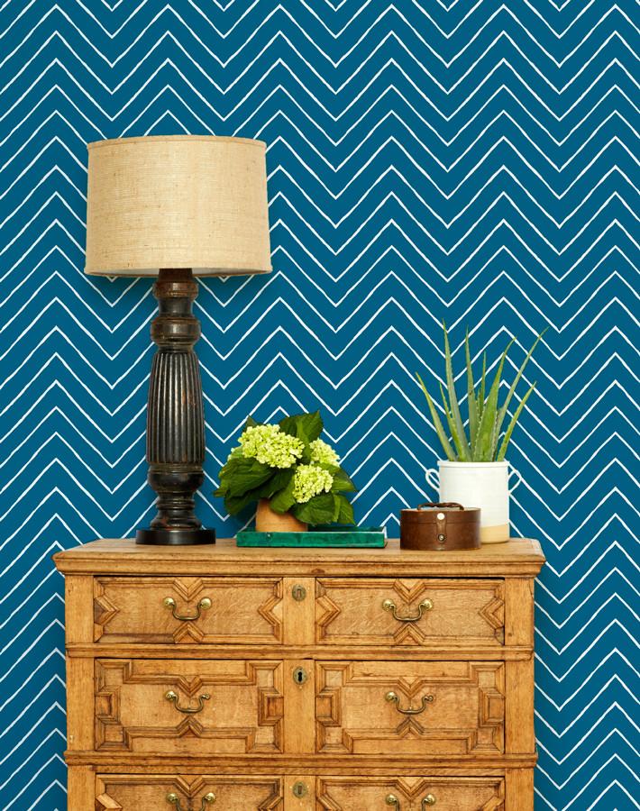 Frances Chevron Wallpaper by Wallshoppe in Cadet Blue - Premium Peel & Stick Removable Wallpaper for Bedroom, Living Room, and Nursery Decor