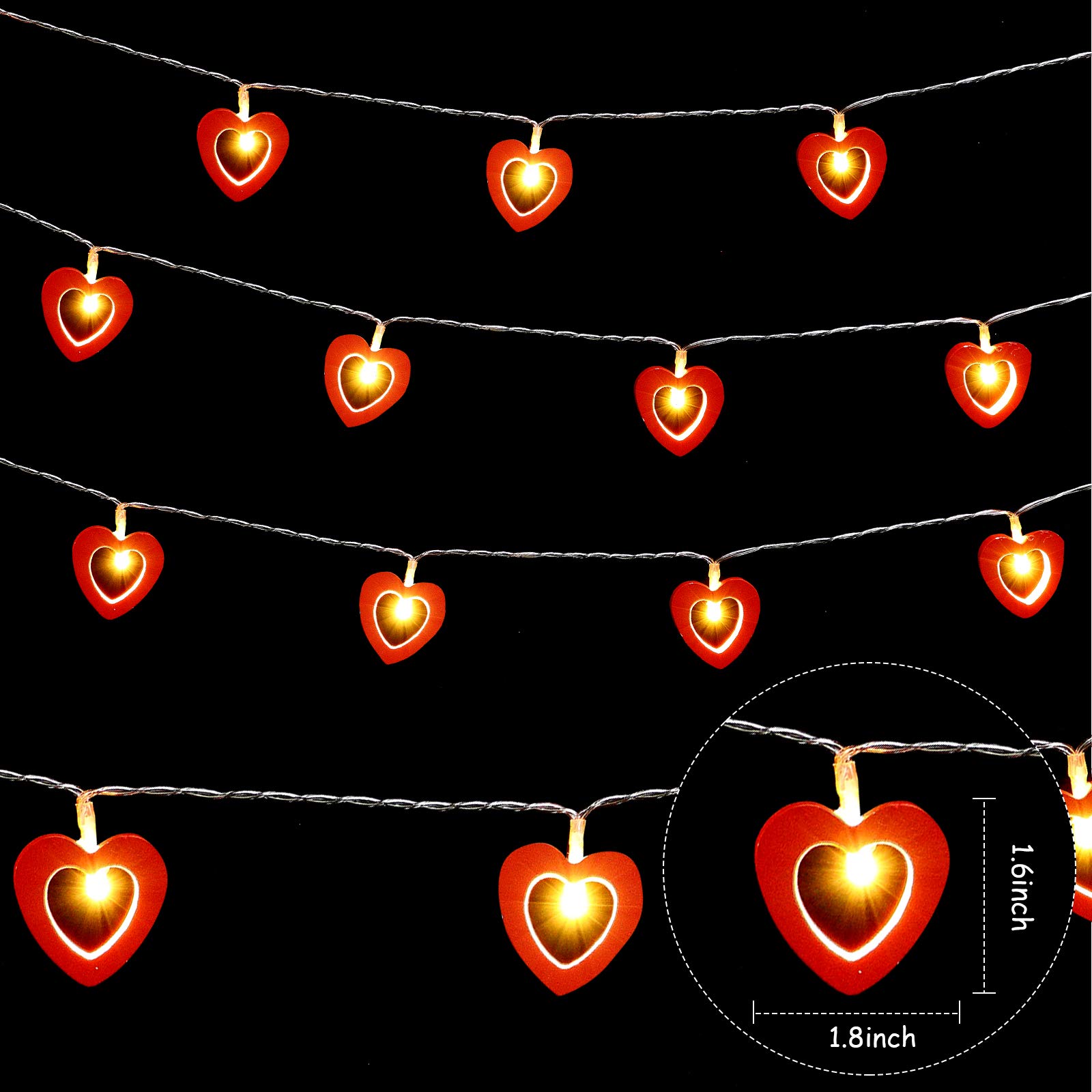 Valentine's Day LED Wooden Heart String Lights - 20 Warm White Battery Operated Fairy Lights for Bedroom, Wedding, Birthday Party & Romantic Decor - Waterproof Hanging Love Lamp (Red) | Perfect for Indoor/Outdoor Valentine's Day, Anniversary & Holiday Decorations