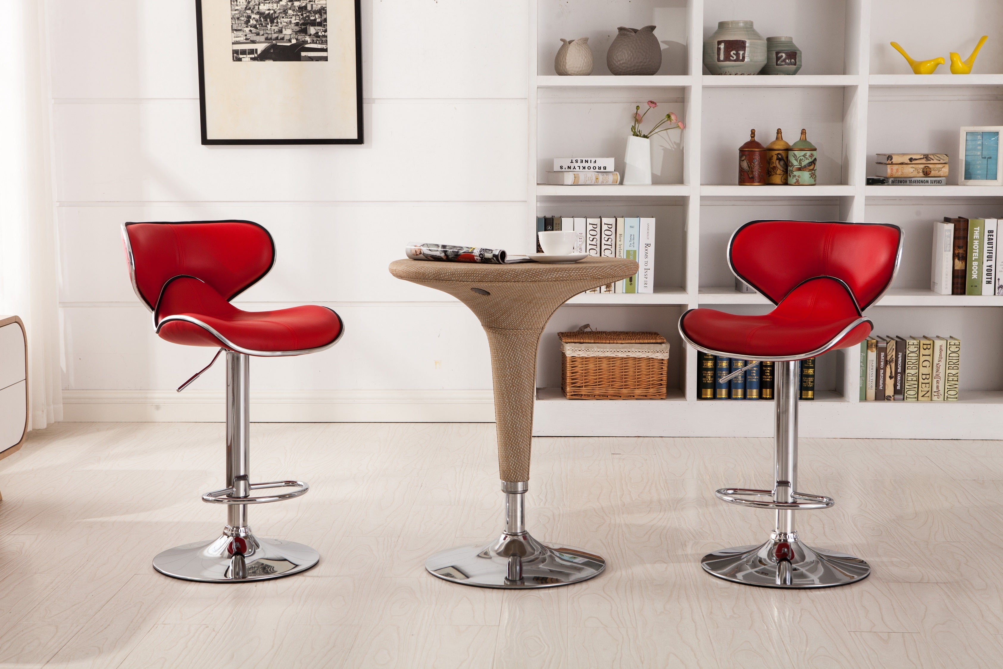 Roundhill Furniture Masaccio Faux Leather Adjustable Swivel Bar Stool - Set of 2, Red - Perfect for Kitchen Islands, Home Bars & Counter Height Dining