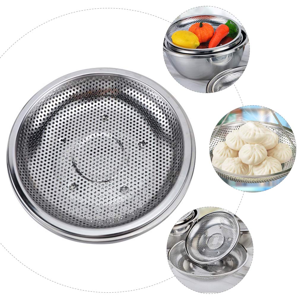 Hemoton Stainless Steel Round Drain Tray - Kitchen Storage & Fruit Plate for Draining, Steaming Buns & Serving | Durable Tableware for Home & Restaurant Use