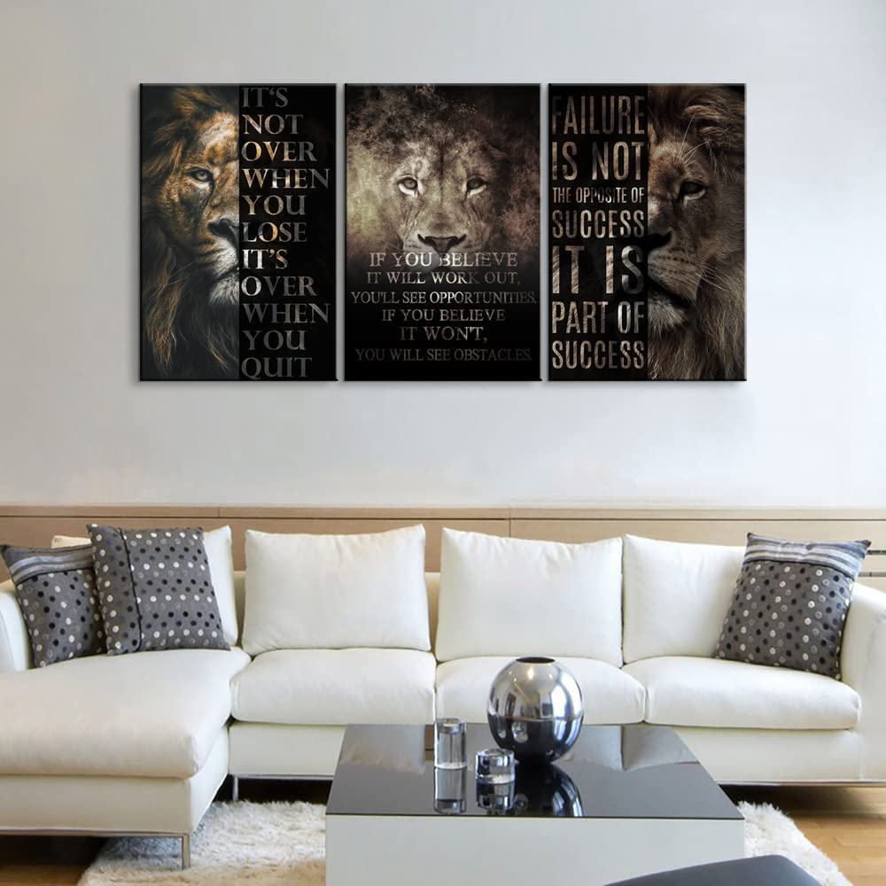 3 Piece Lion Motivational Wall Art - Framed Inspirational Quotes & Positive Affirmation Posters for Office, Classroom & Living Room Decor (20''W x 28''H, Set of 3) - Perfect for Home, Work & Study Spaces