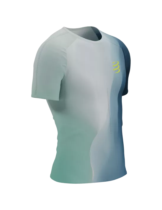 Compressport Men's Performance Short Sleeve Running Shirt - Moisture Wicking Athletic Top for Marathon & Training - Niagara Blue - Ideal for Jogging, Gym Workouts & Outdoor Sports
