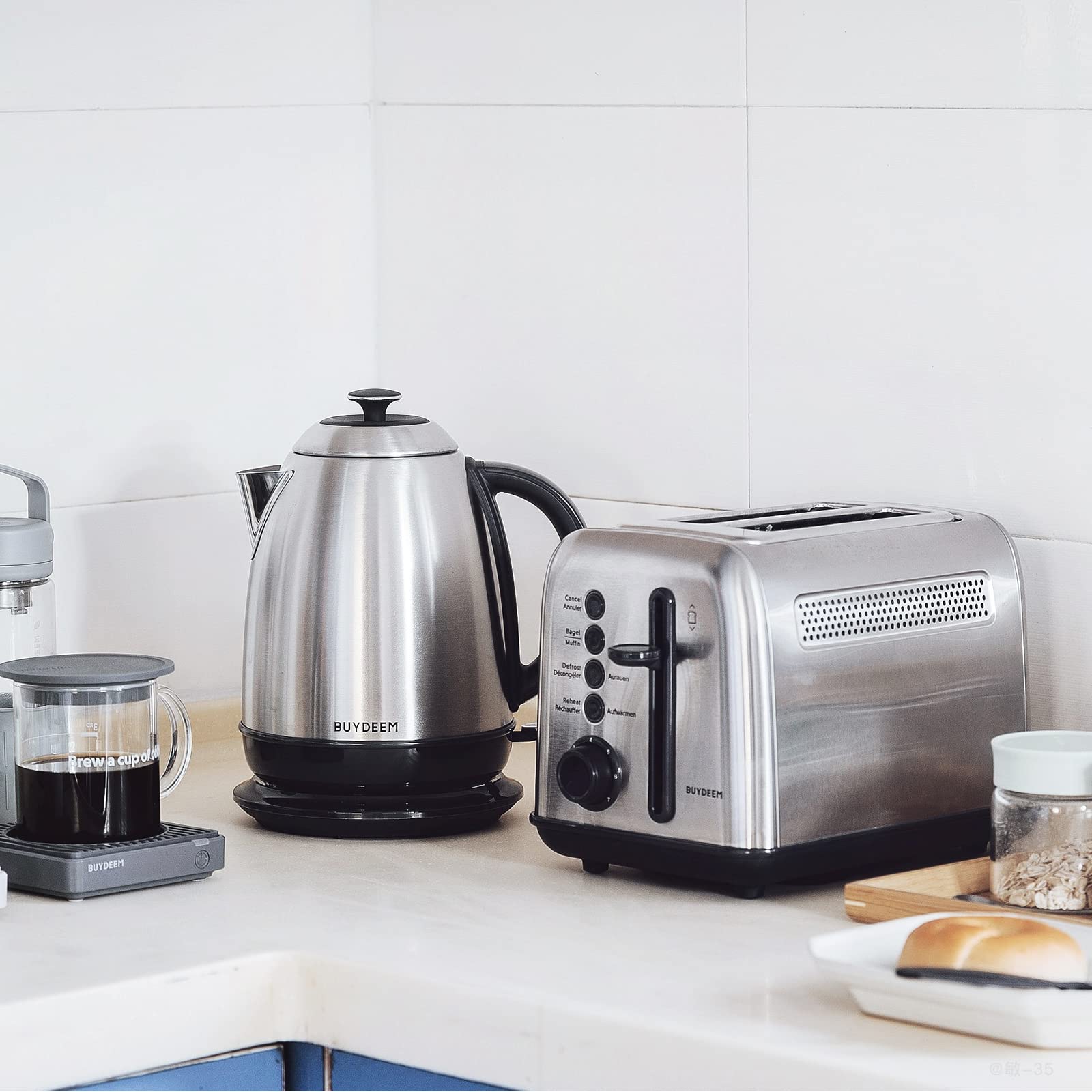 BUYDEEM K640 1.7L Stainless Steel Electric Tea Kettle - Auto Shut-Off, Boil Dry Protection, 1440W Fast Heating, Cordless with Swivel Base, Retro Silver - Perfect for Home, Office & Tea Lovers