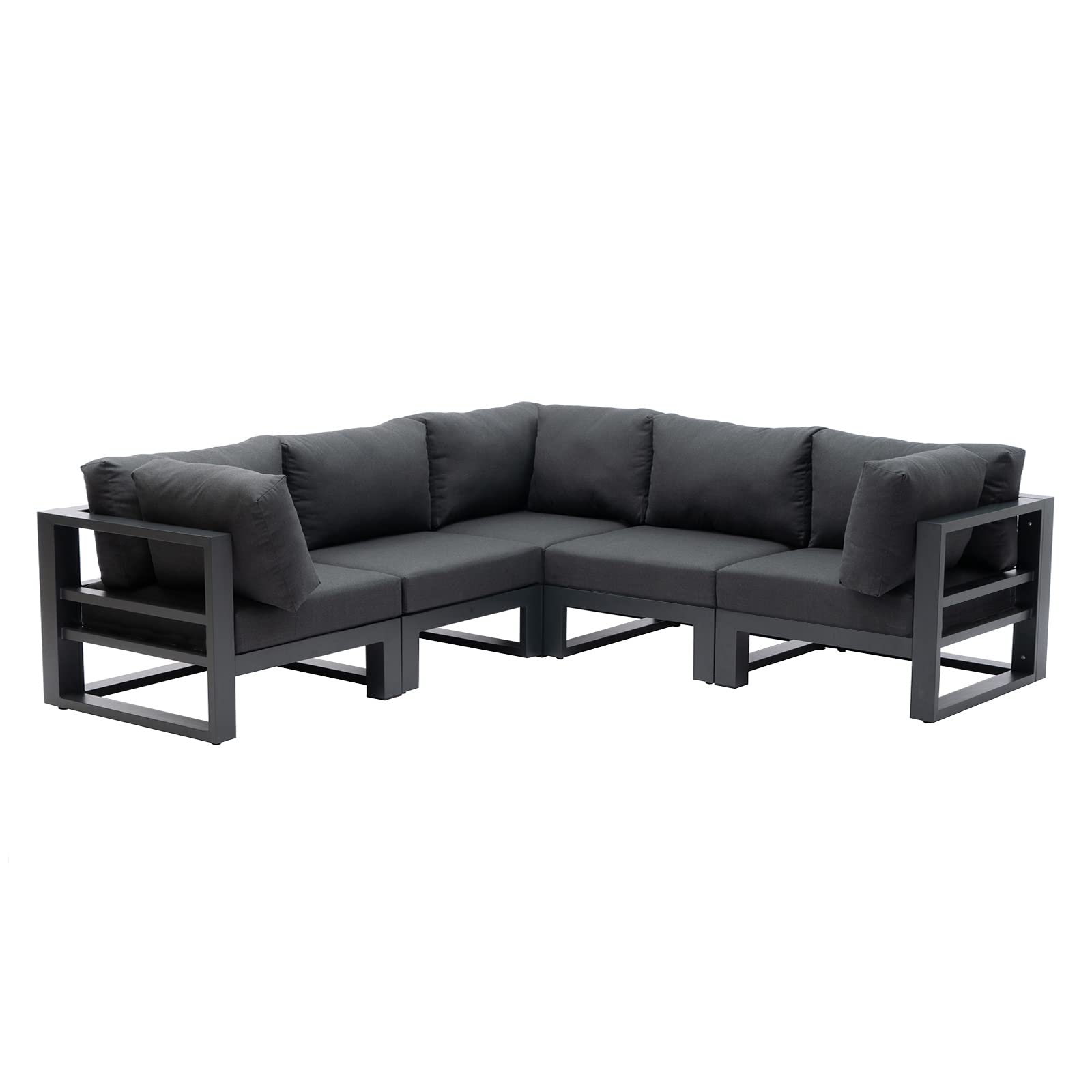 5-Piece Outdoor Patio Furniture Set - All-Weather Aluminum Sectional Sofa with Dark Grey Cushions - Perfect for Backyard, Garden, Poolside & Deck Relaxation