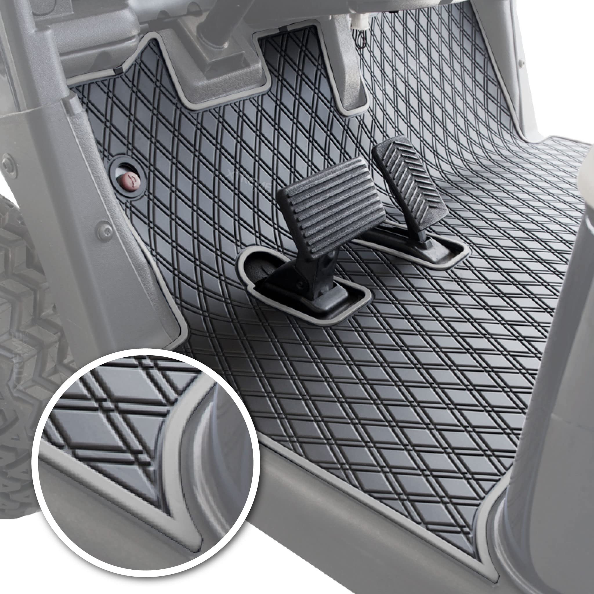 Xtreme Mats EZGO RXV Golf Cart Floor Mat - Premium Full Coverage Floor Liner Compatible with EZGO RXV (2008-2022) & 2Five (2009+) - Black with Grey Trim - Perfect for Golf Course, Neighborhood & Utility Vehicle Protection