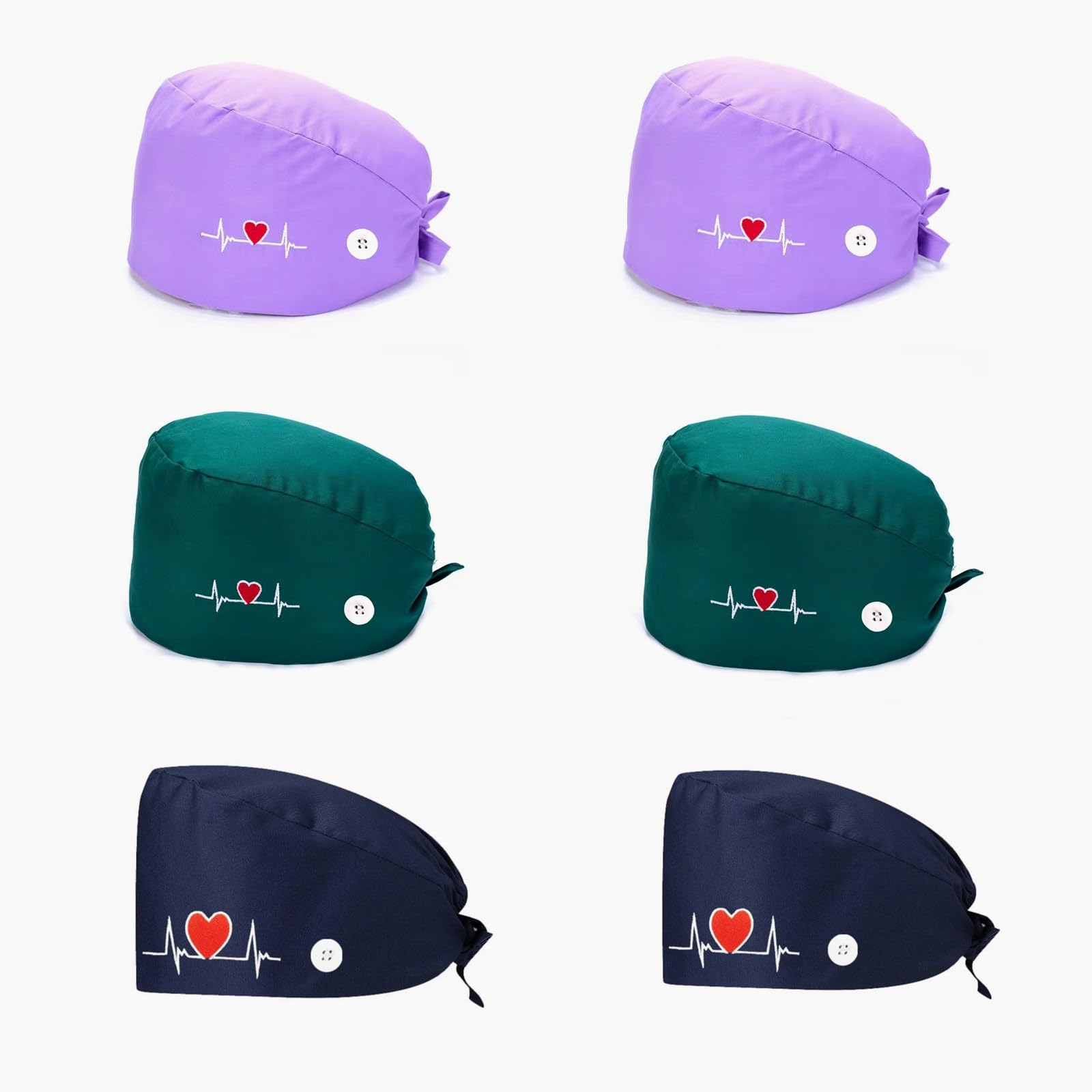 6 Pcs Adjustable Scrub Caps for Women & Men - Elastic Surgical Nurse Hats with Buttons & Sweatband - Comfortable Medical Working Caps for Doctors, Nurses, Dentists & Healthcare Professionals - Perfect for Hospitals, Clinics & Operating Rooms