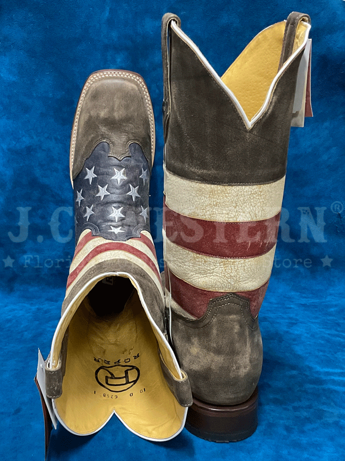 Roper Men's American Flag Cowboy Boots - Brown Leather Western Boots for Men, Comfortable Cowboy Work Boots for Rodeo, Country Music Festivals & Outdoor Activities