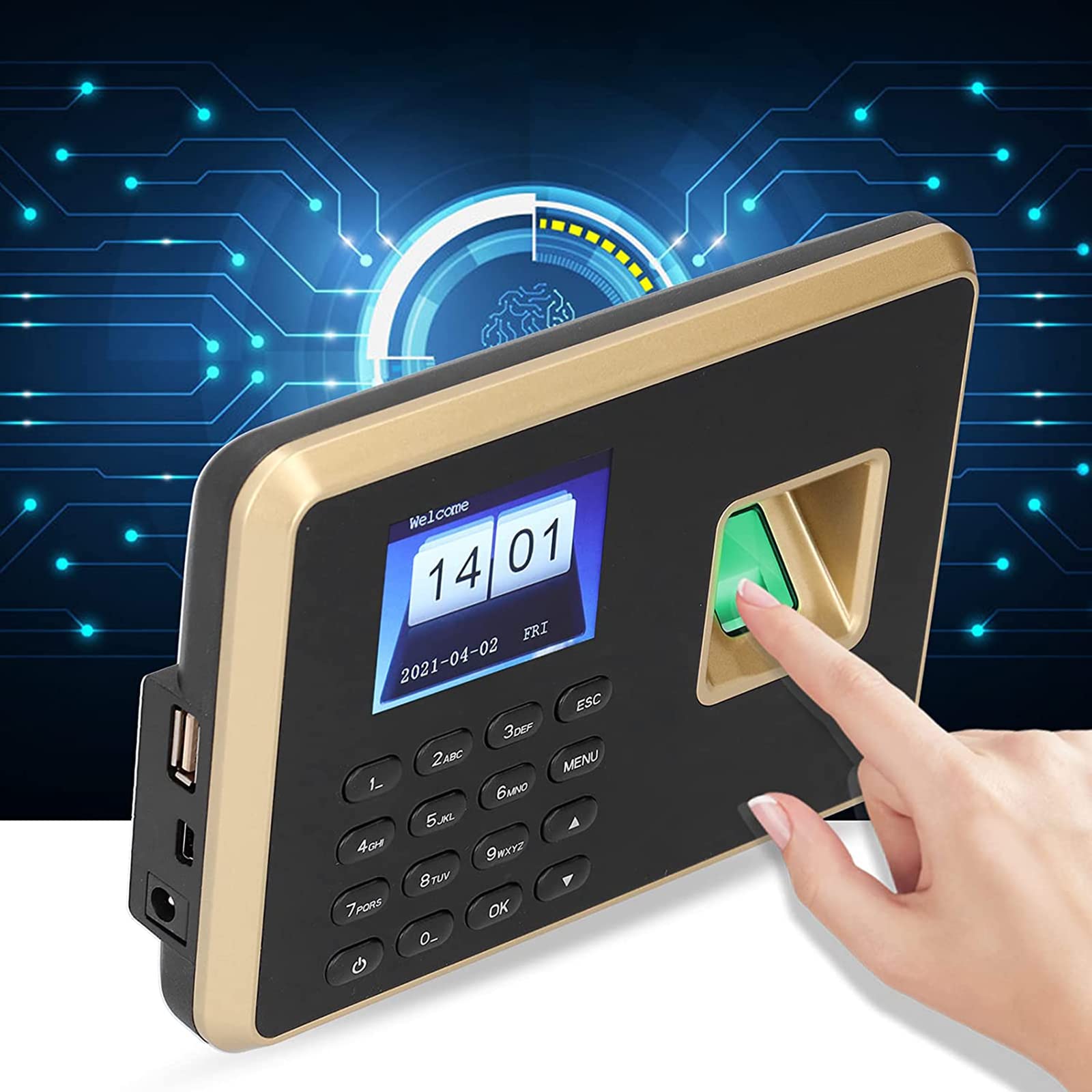 Biometric Fingerprint Time Clock for Employees - 2.4in Attendance Machine with Password Protection & Automatic Report Generation | USB Download Office Punch Clock for Small Businesses | Perfect for Retail Stores, Restaurants, and Workplaces