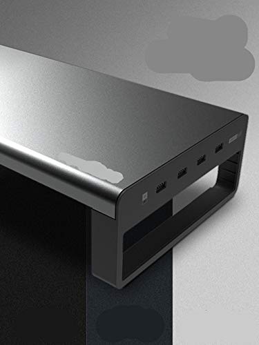 Aluminum Monitor Stand Riser with 4-Port USB 3.0 Hub & Charging Station | Ergonomic Laptop Desk Organizer with Keyboard Storage | Perfect for Home Office & Gaming Setup (Black)