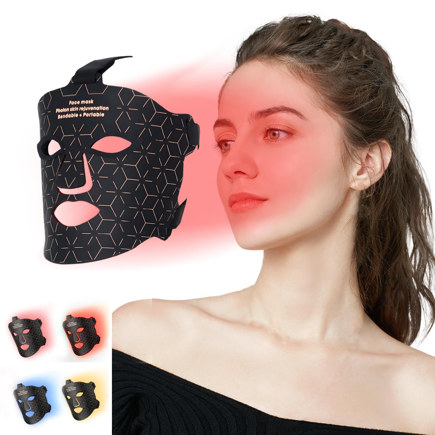 Red Light Therapy Mask for Face - LED Light Therapy Device with Portable Charger for Home & Travel Use | Anti-Aging, Acne Treatment & Skin Rejuvenation | Black Facial Care Mask (Perfect for Daily Skincare Routine & On-the-Go Beauty Treatments)