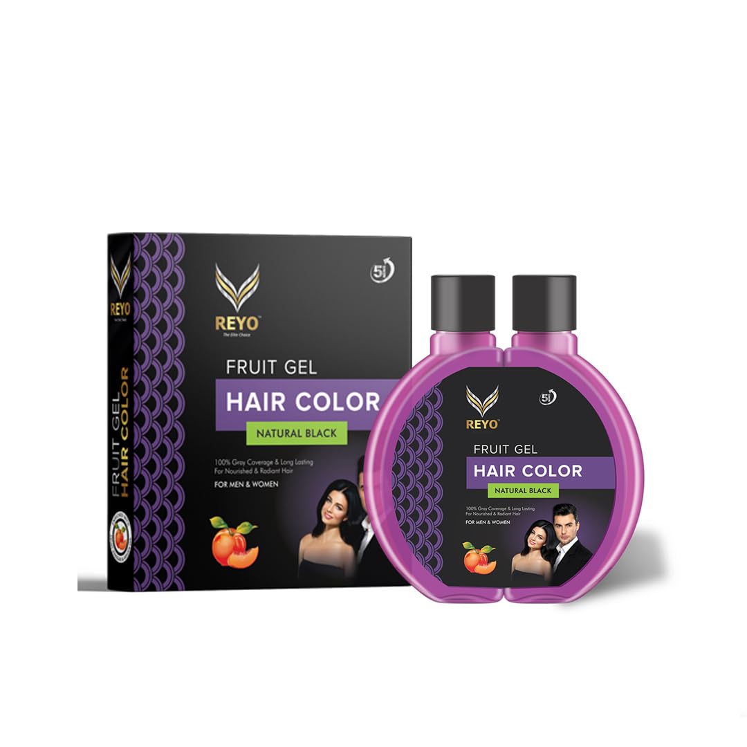 Natural Black Reyo Fruit Gel Hair Color - 120ml | Ammonia-Free & Chemical-Free Hair Dye for Men & Women | Fruit Vinegar Hair Treatment | Pack of 1 | Perfect for At-Home Hair Coloring & Gentle Gray Coverage