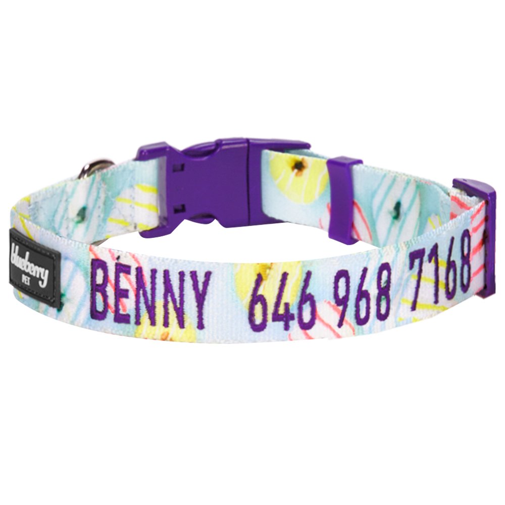 Custom Embroidered Blueberry Pet Donut Dog Collar - Adjustable Large Size with Personalized Pet Name & Phone Number | Durable & Stylish Collar for Big Dogs, Perfect for Walks, Training & Gifts