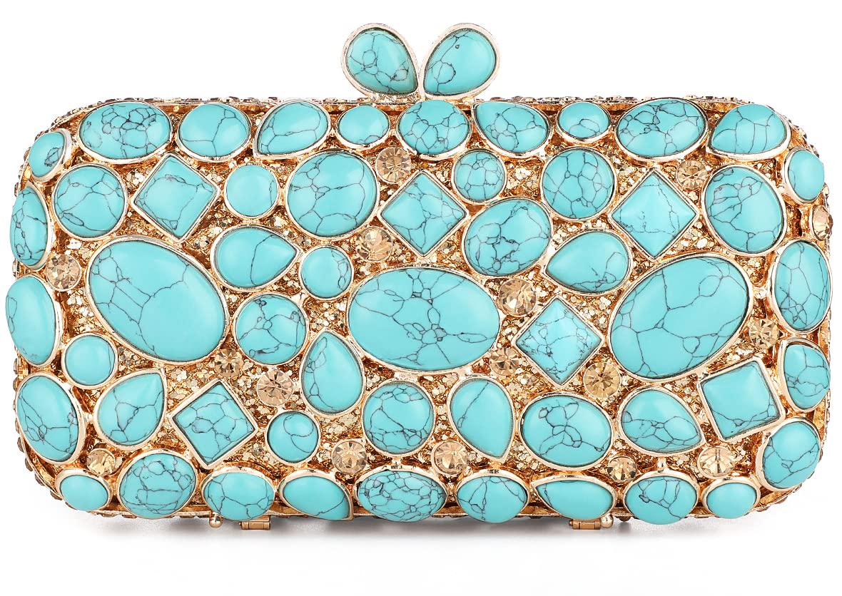 Turquoise Crystal Evening Clutch Bag for Women - Elegant Wedding Party Purse, Bride Accessory - Perfect for Prom, Cocktail Parties & Special Occasions