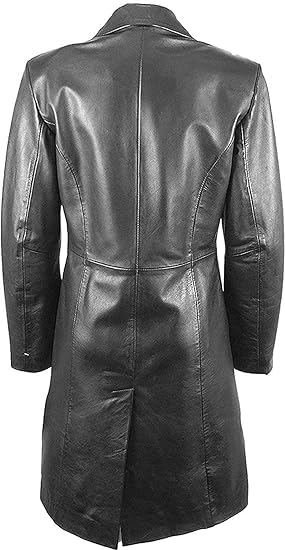 Premium Black Lambskin Leather Trench Coat for Women - Elegant Long Winter Jacket with Belt | Formal Office Wear & Evening Outerwear
