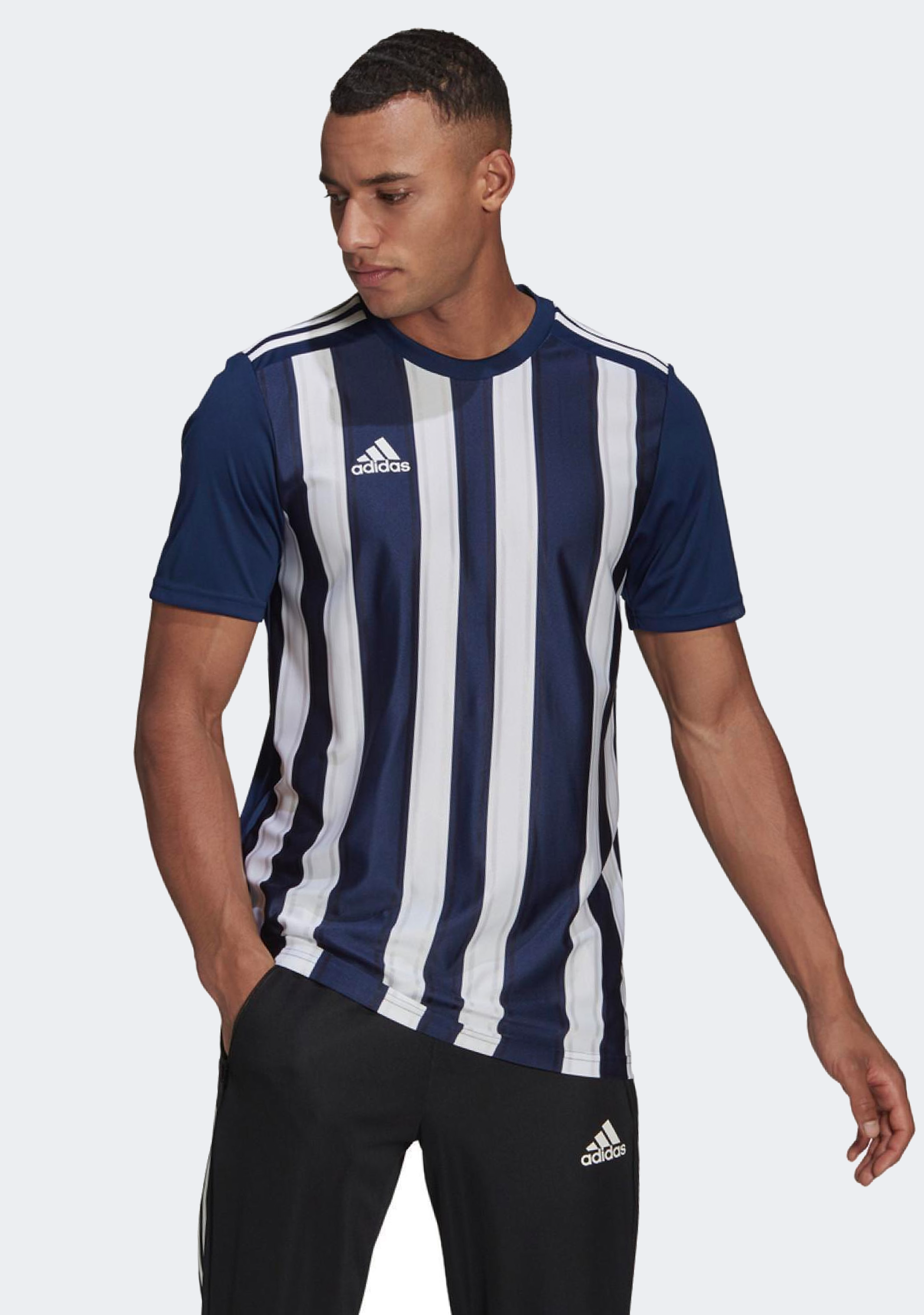 Adidas Men's Striped 21 Jersey - Navy/White - Breathable Athletic Shirt for Running, Gym & Casual Wear