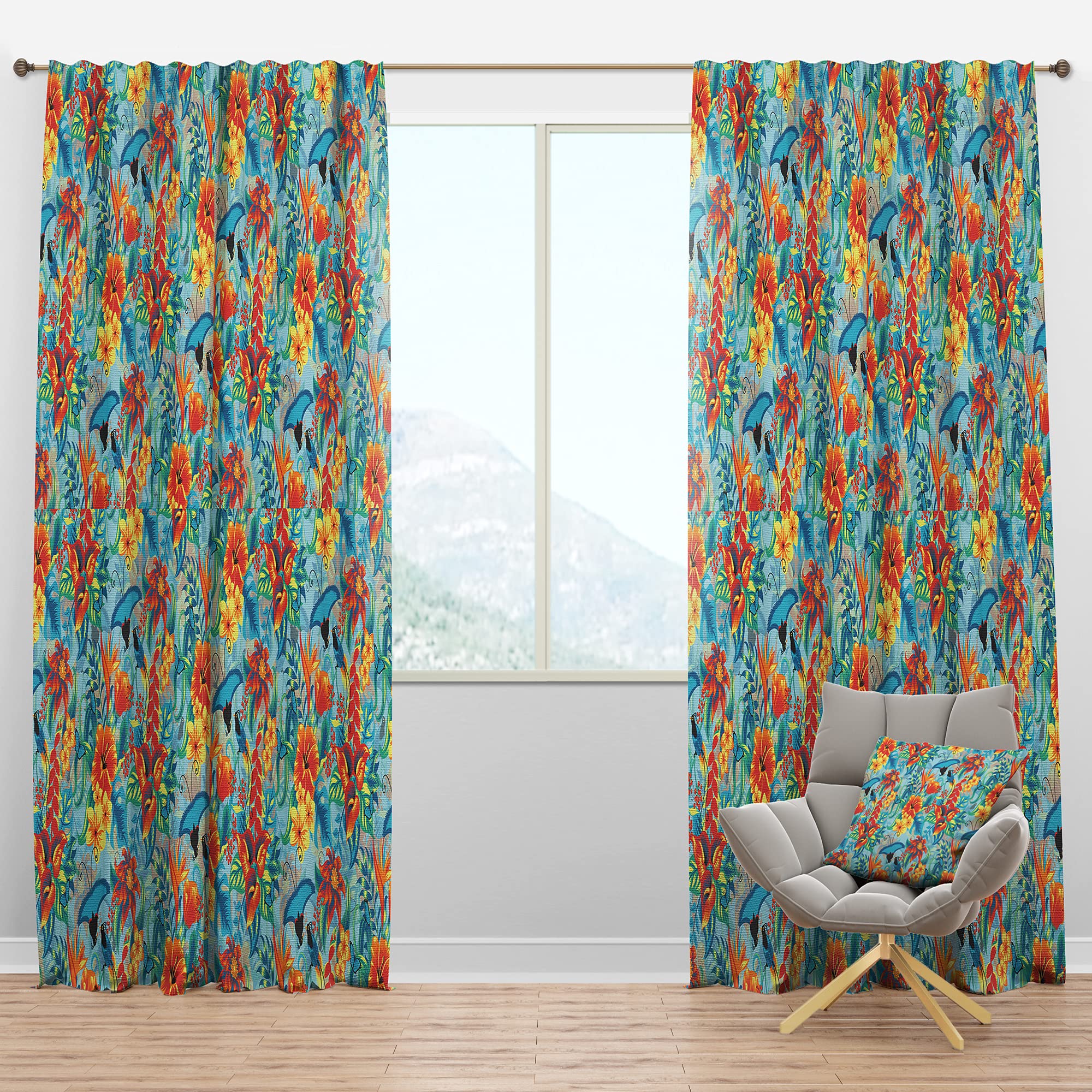 DesignQ Blackout Curtains - Tropical Pattern Thermal Insulated Room Darkening Drapes for Bedroom & Living Room (52x90, Single Panel) - Perfect for Home Decor, Privacy & Energy Efficiency