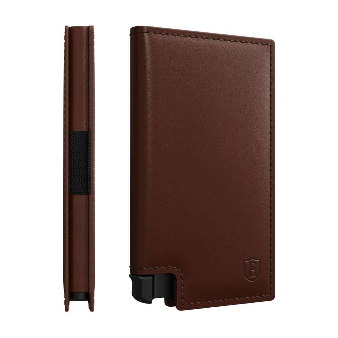 Ekster Vachetta Parliament Leather Wallet for Men | LWG-Certified RFID Blocking Minimalist Wallet | Slim Aluminum Card Holder with Quick Access Push Button | Perfect for Travel, Business & Everyday Use (Bergamo Brown)