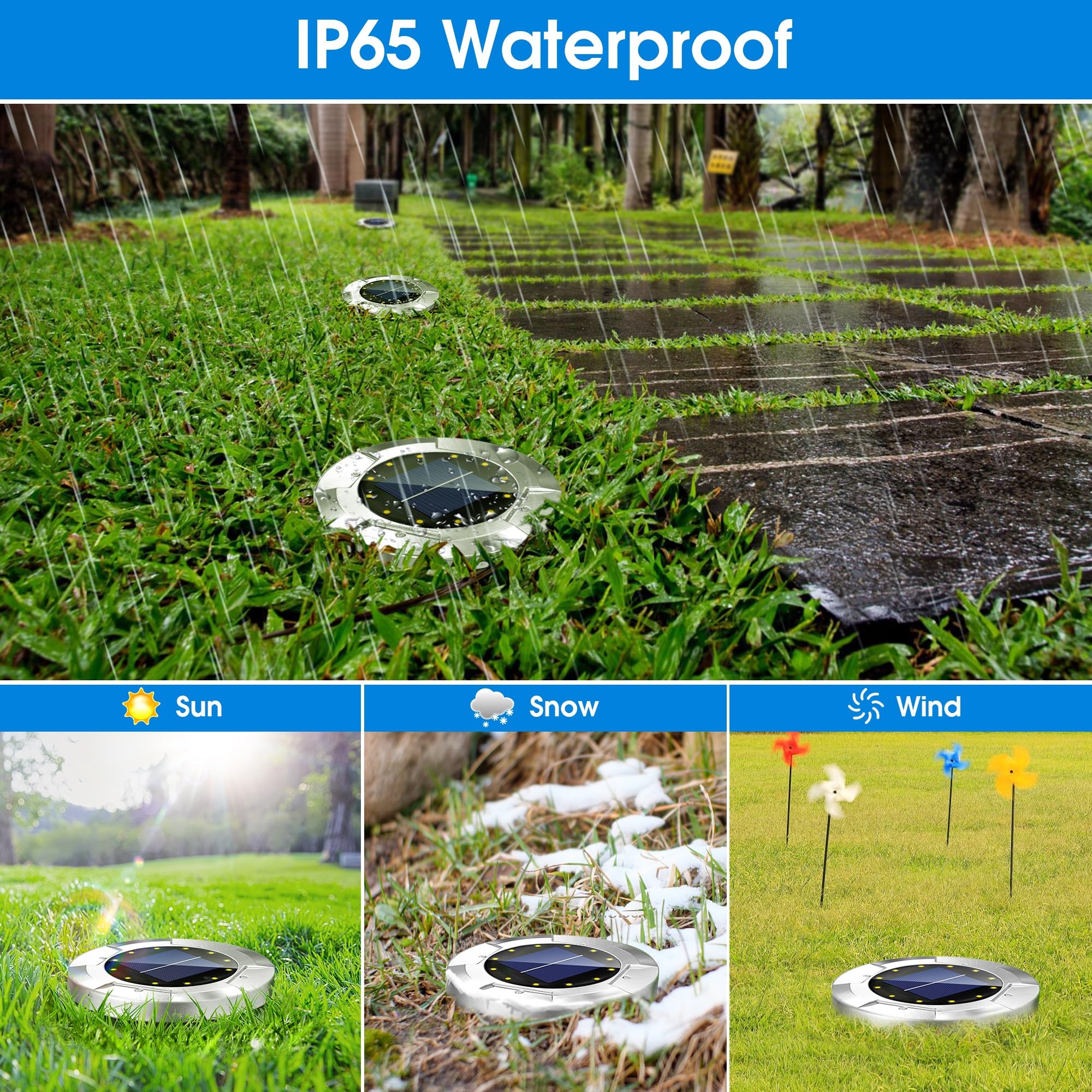 12 Pack Solar Ground Lights Outdoor - 12 LEDs Waterproof Landscape Lighting for Garden, Yard, Walkway, Driveway | Warm White | Long-Lasting Bright Solar Pathway Lights for Patio, Deck & Lawn Decoration