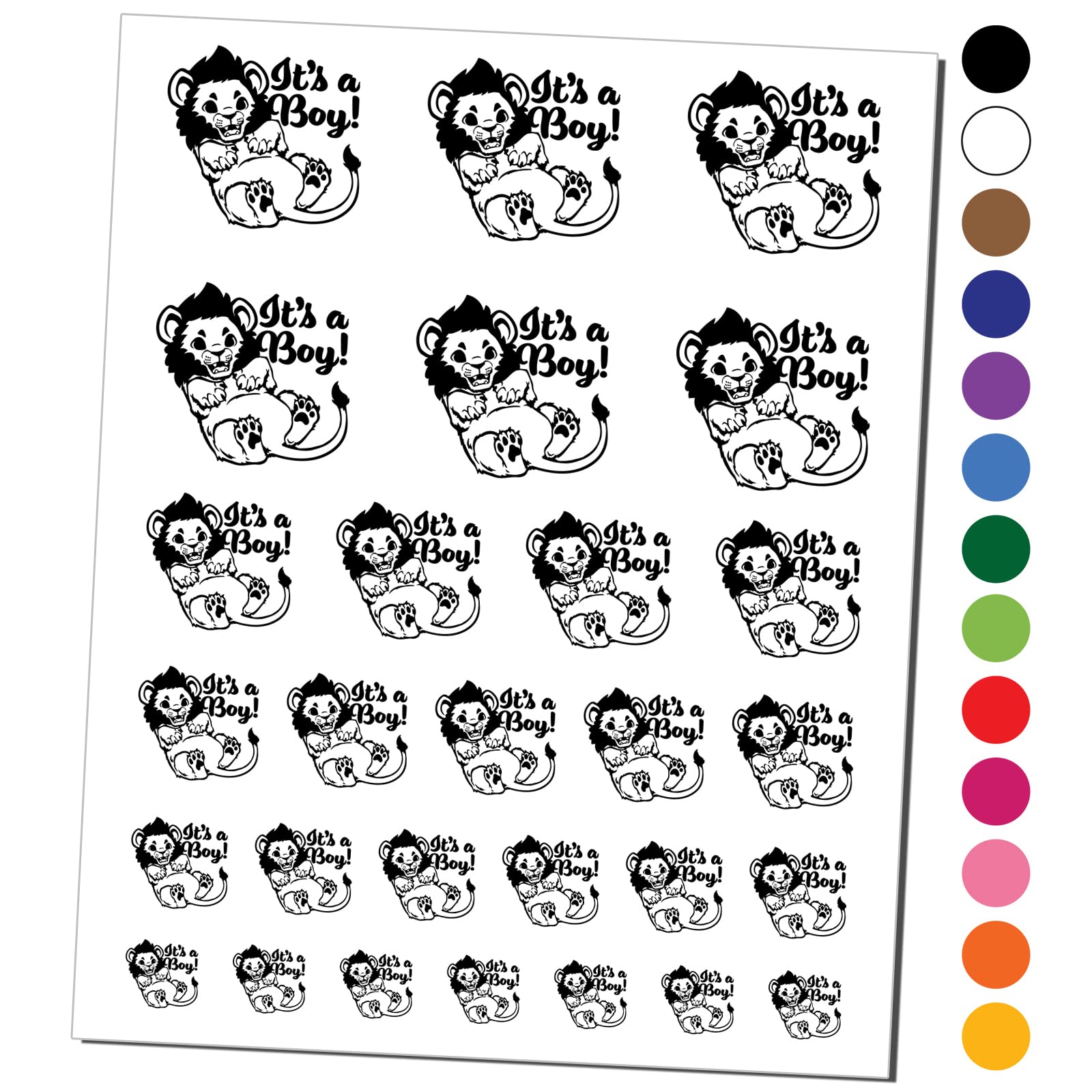 Gender Reveal Temporary Tattoos - It's a Boy Lion Design Waterproof Fake Body Art Stickers for Baby Shower Party Decorations (Black, 1 Sheet) - Perfect for Gender Announcement Parties, Baby Showers and Maternity Photoshoots
