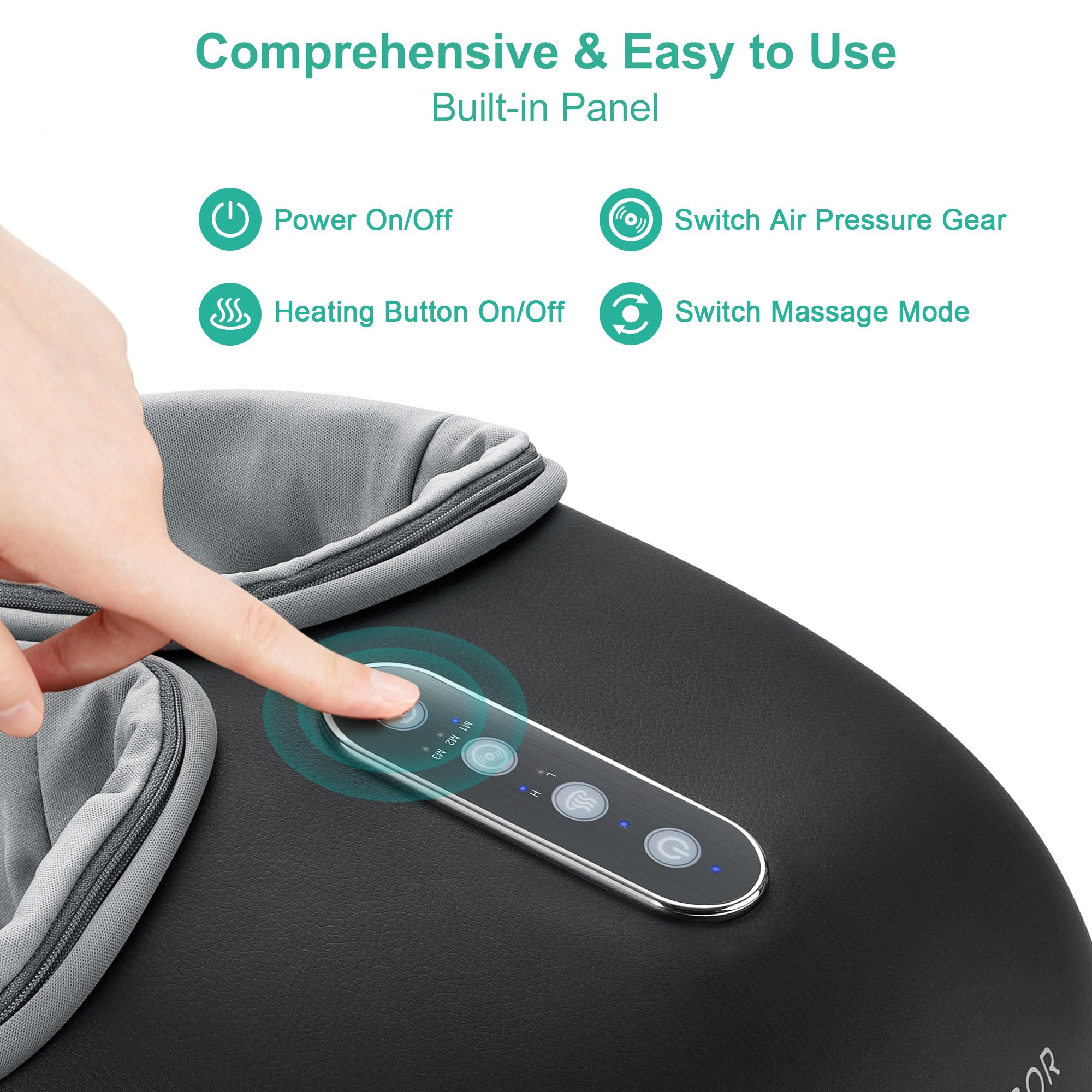 Medcursor Electric Shiatsu Foot Massager with Heat Therapy - Deep Kneading & Air Compression for Foot Pain Relief, Improved Circulation - 3 Speed Levels for Home, Office & Travel Use - Perfect for Relaxation After Work, Gym or Long Flights