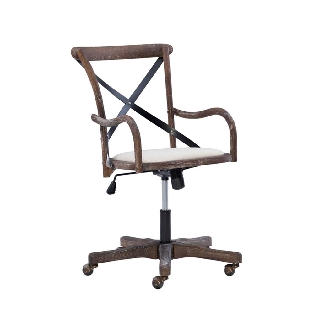 Linon Dudley Adjustable Swivel X-Back Padded Office Chair - Brown Leather Executive Desk Chair for Home, Office & Cafe Use - Ergonomic Comfort for Long Work Hours