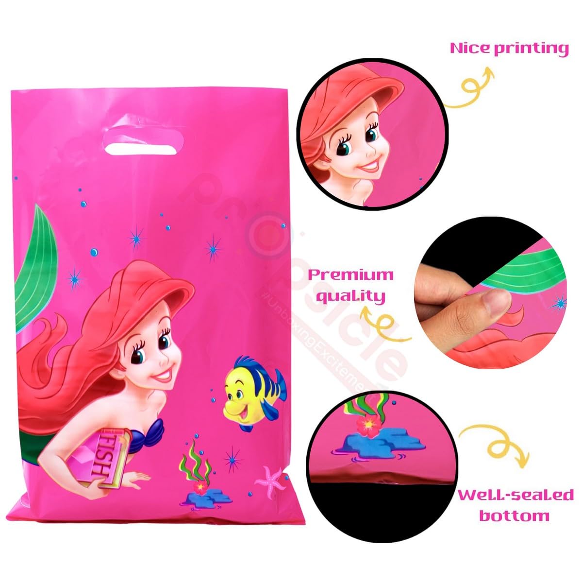 Mermaid Theme Birthday Party Favors - 10 Pack Pink Foil Goodie Bags for Girls, Kids Return Gifts | Perfect for Underwater Themed Parties, Baby Showers & Princess Celebrations