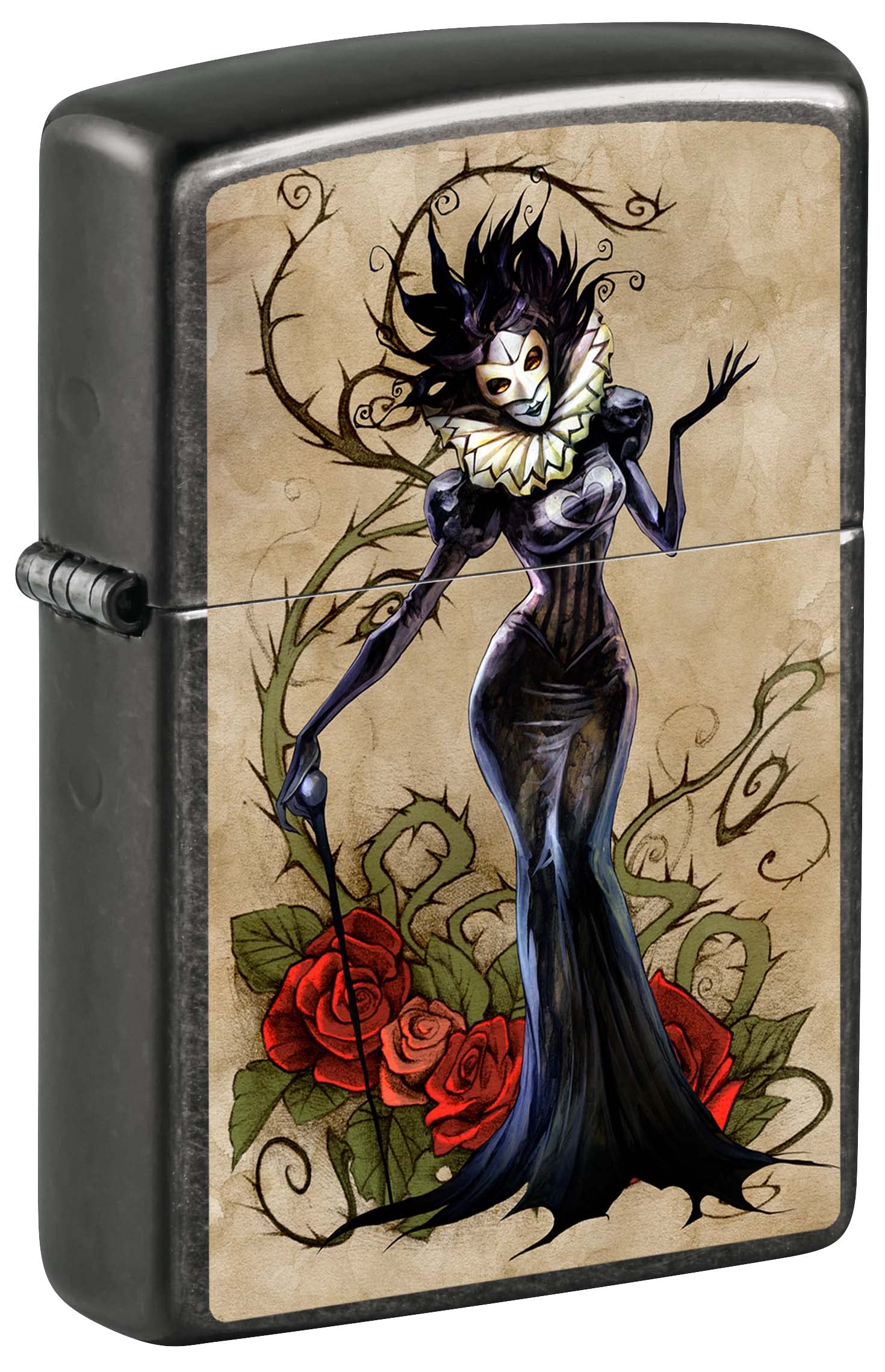 Gothic Zippo Lighter with Rose and Thorn Design - Gray Dusk 81108 | Windproof Refillable Metal Lighter for Smoking, Camping, Outdoor Adventures & Collectors