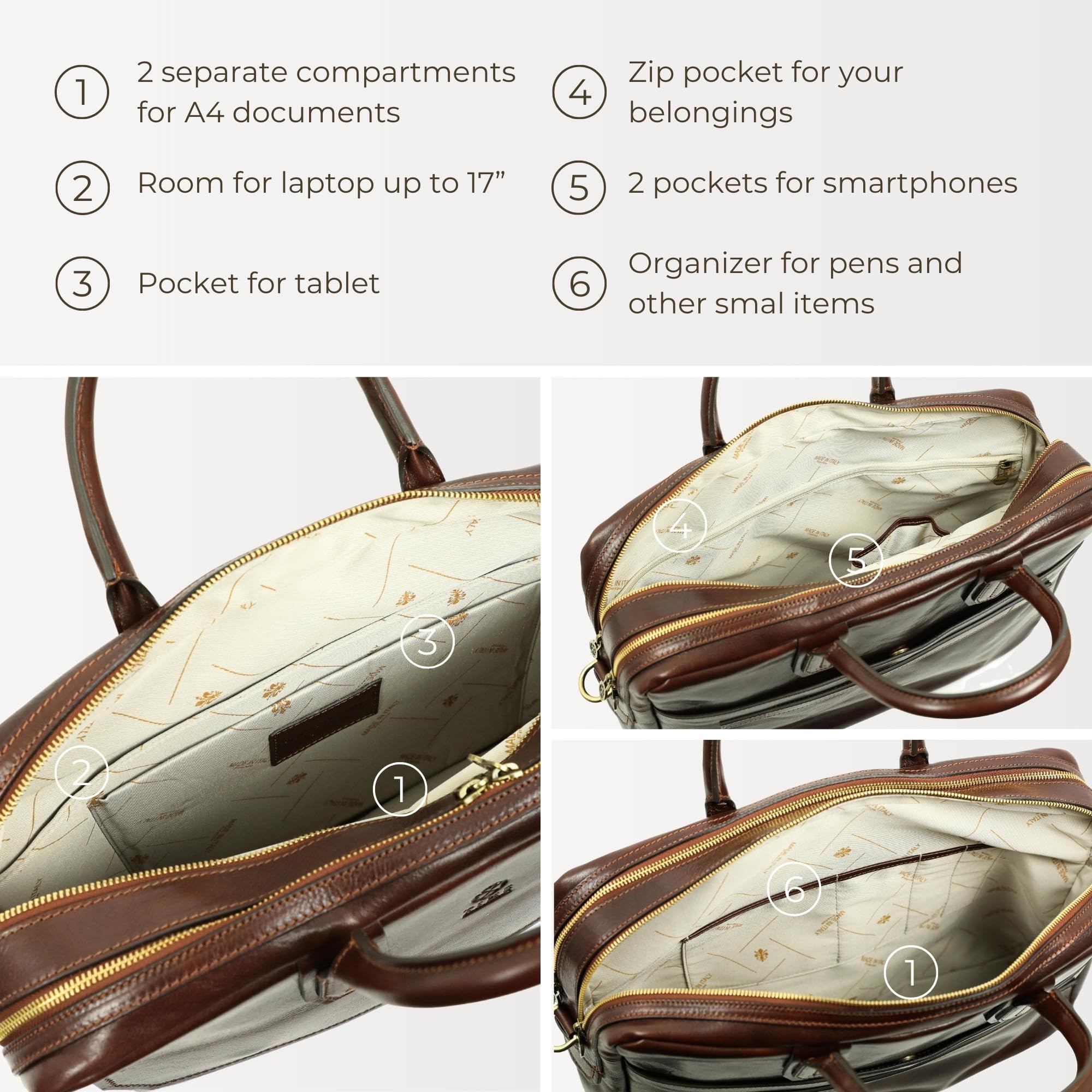 Premium Full Grain Leather Briefcase - Durable 17