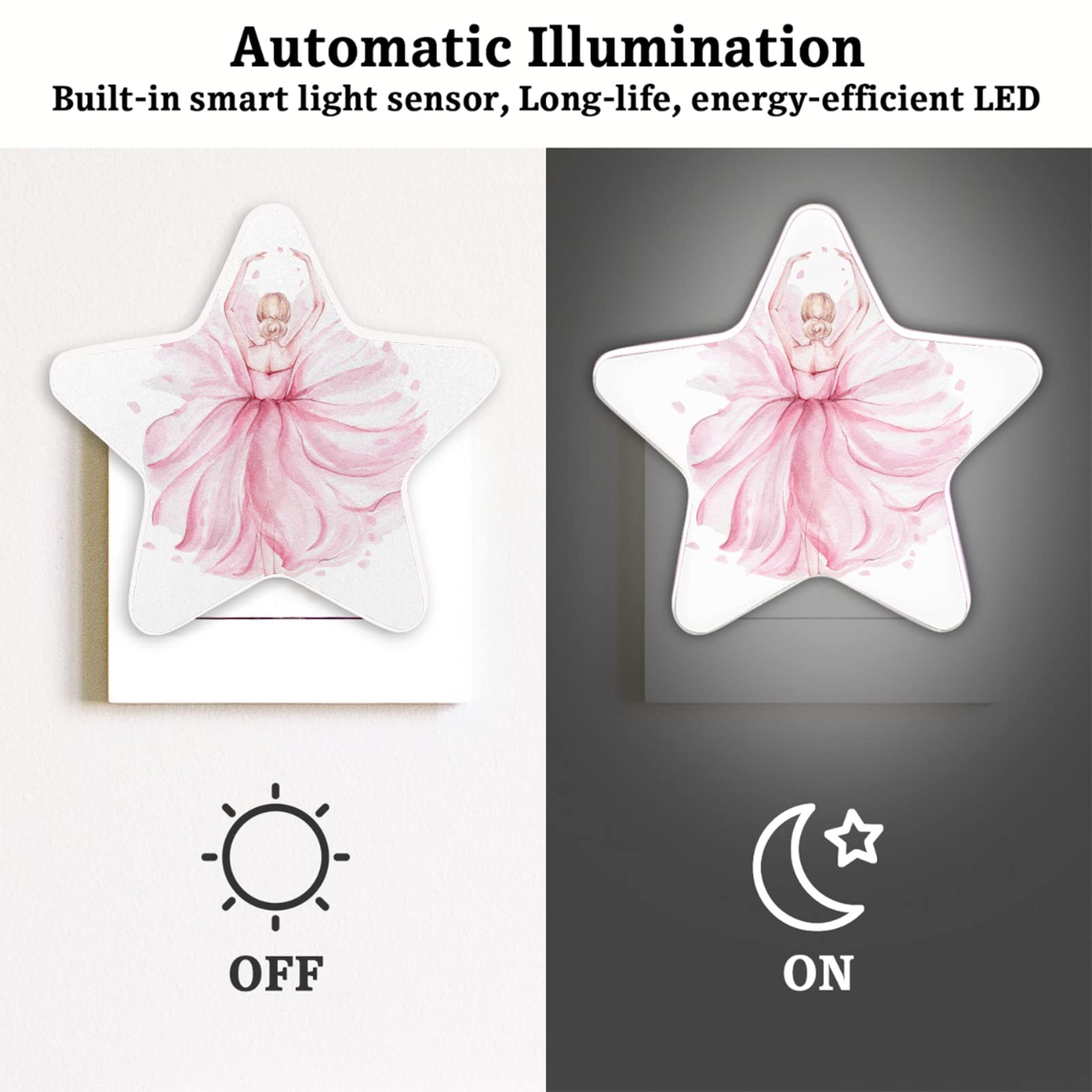 Pink Ballerina Dancing LED Night Light with Dusk to Dawn Sensor - Plug in Night Lights for Kids Room, Bedroom, Bathroom, Nursery - Perfect for Bedtime, Hallways, Stairs & Home Decor (Indoor Use)