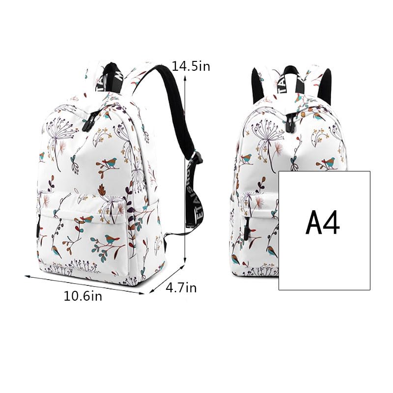 Van Caro Floral Backpack - Large 17 Inch Laptop Backpack for College, Travel & Work - Waterproof Casual Bookbag with USB Charging Port - Perfect for School, Commuting & Weekend Getaways (White)