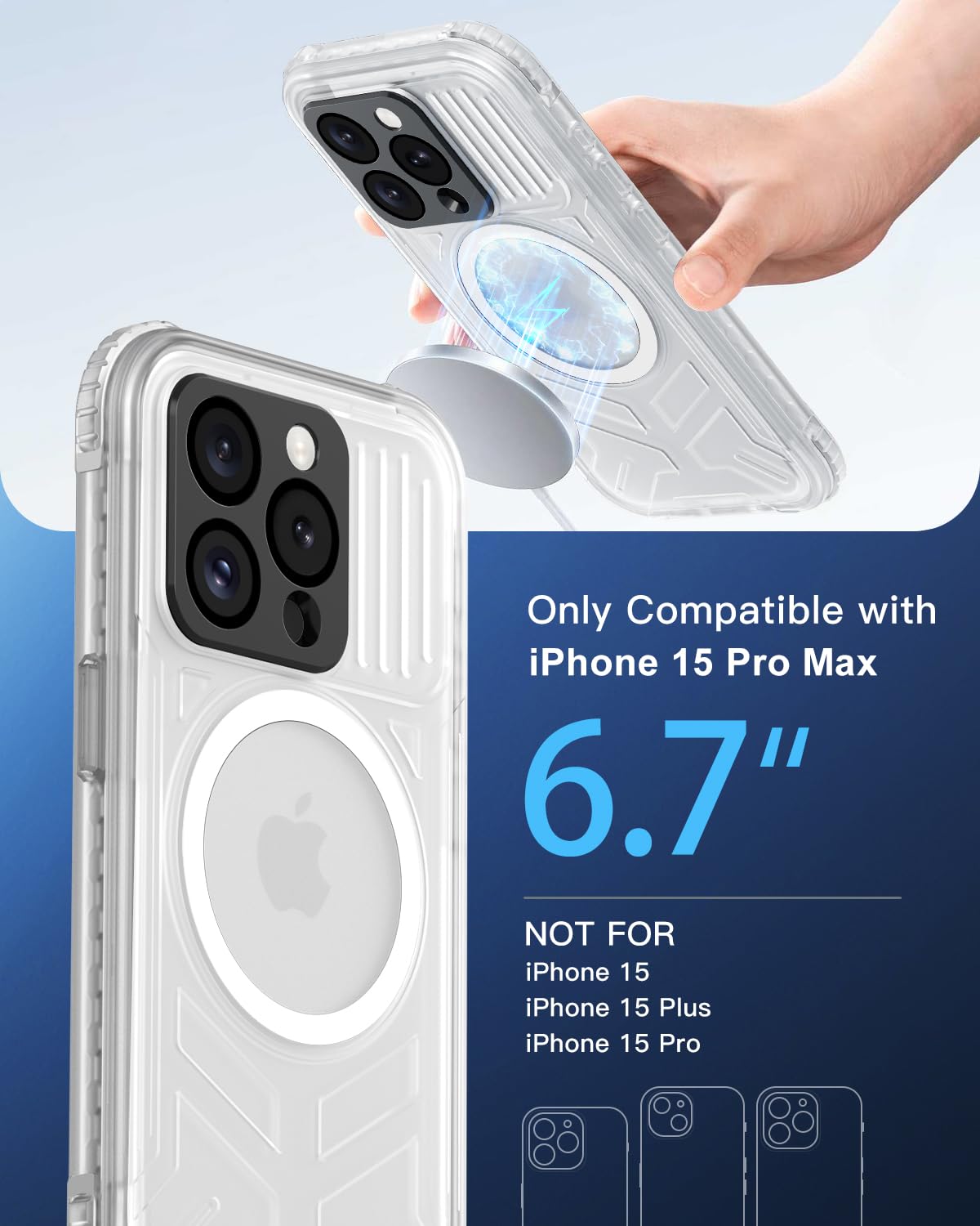 **iPhone 15 Pro Max Waterproof Case with MagSafe – IP68 Military-Grade Shockproof Protection, Built-in Screen Protector & Lanyard – Ideal for Water Sports, Outdoor Work & Travel – Clear 6.7