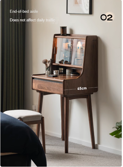 Black Walnut Solid Wood Lighted Vanity Dressing Table with Mirror - Elegant Makeup Desk for Bedroom, Bathroom, or Boudoir